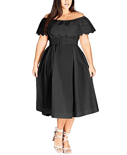 Stylish Plus Size Off Shoulder Midi Dress for Women - Black Flowy 20W - Perfect for Summer Parties, Date Nights & Beach Vacations