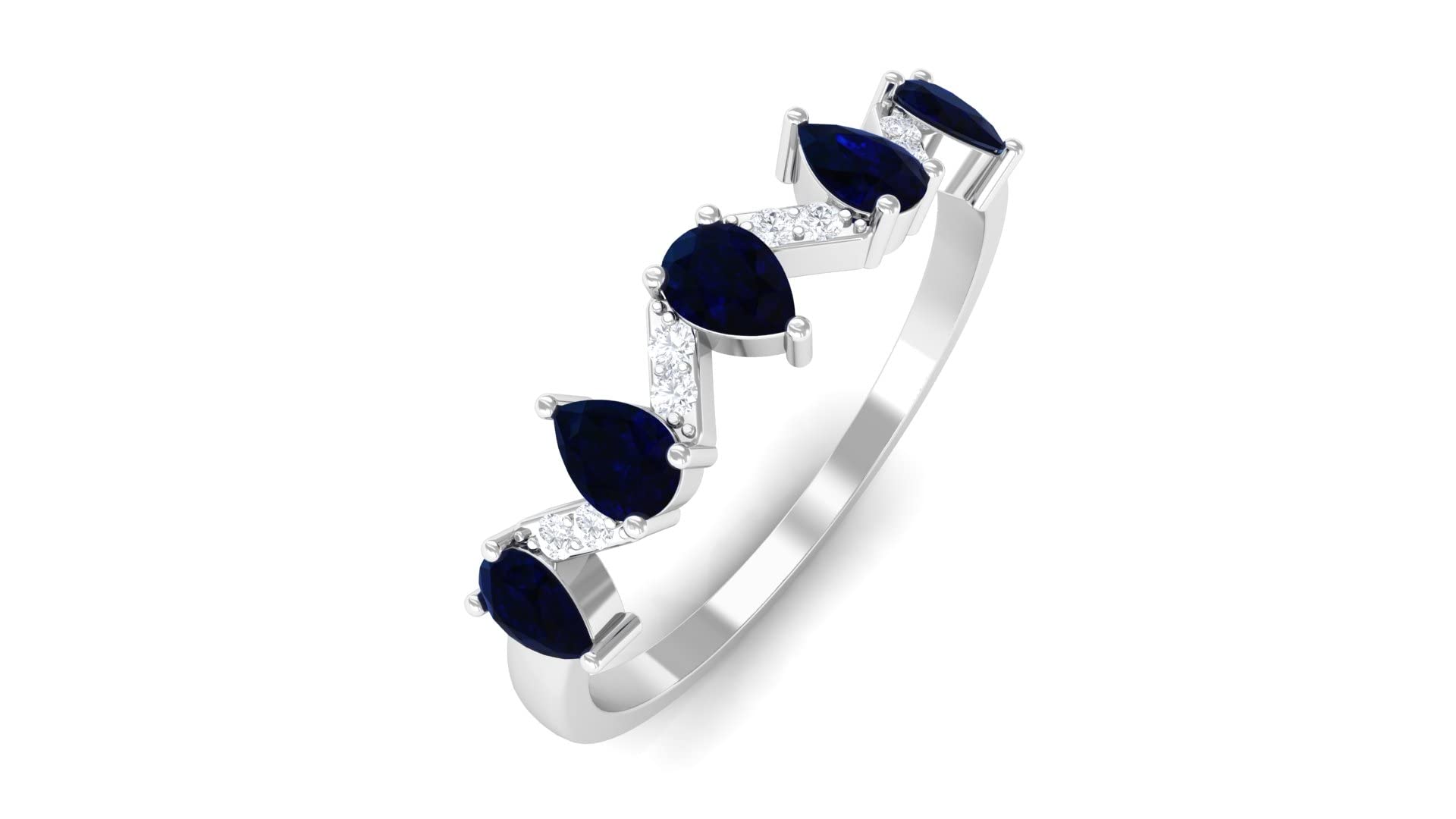 1 CT Blue Sapphire & Diamond Half Eternity Ring | Pear Cut Blue Sapphire Zigzag Wedding Band | 14K Solid Gold Teardrop Engagement Ring for Women | Anniversary Gift, Promise Ring, Bridal Jewelry