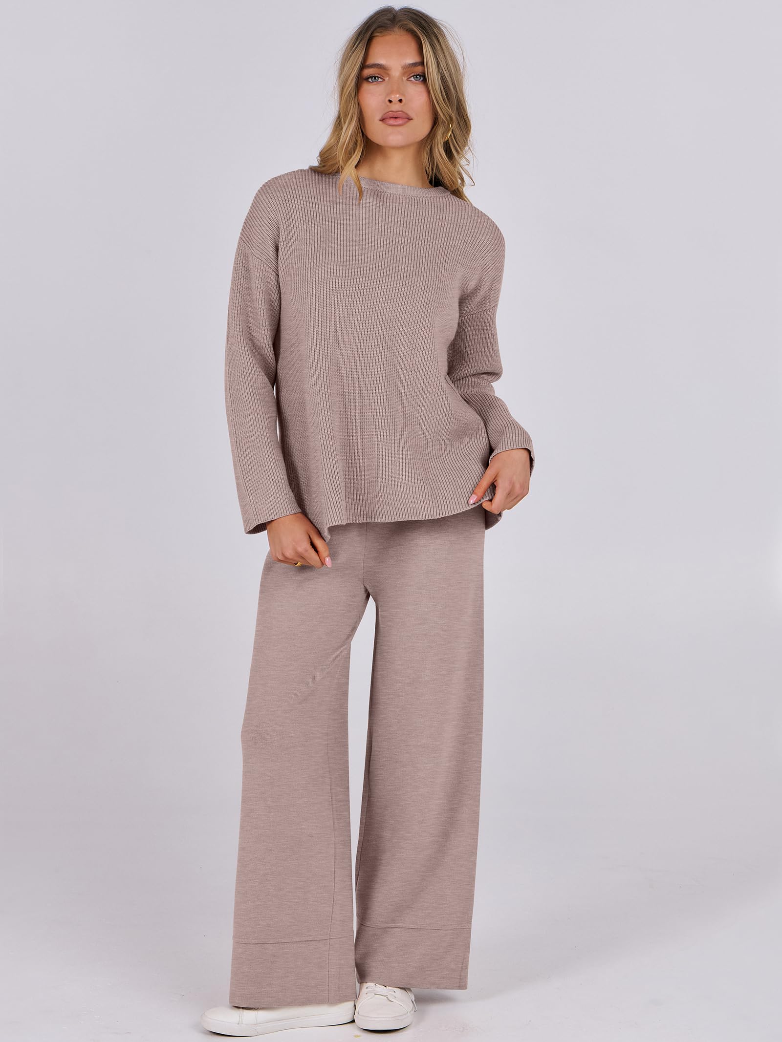 ANRABESS Women's Two Piece Outfits - Soft Sweater Lounge Sets with Pullover Top & Wide Leg Pants, Casual Matching Set for Fall 2024 | Cozy Homewear, Loungewear & Street Style Outfits