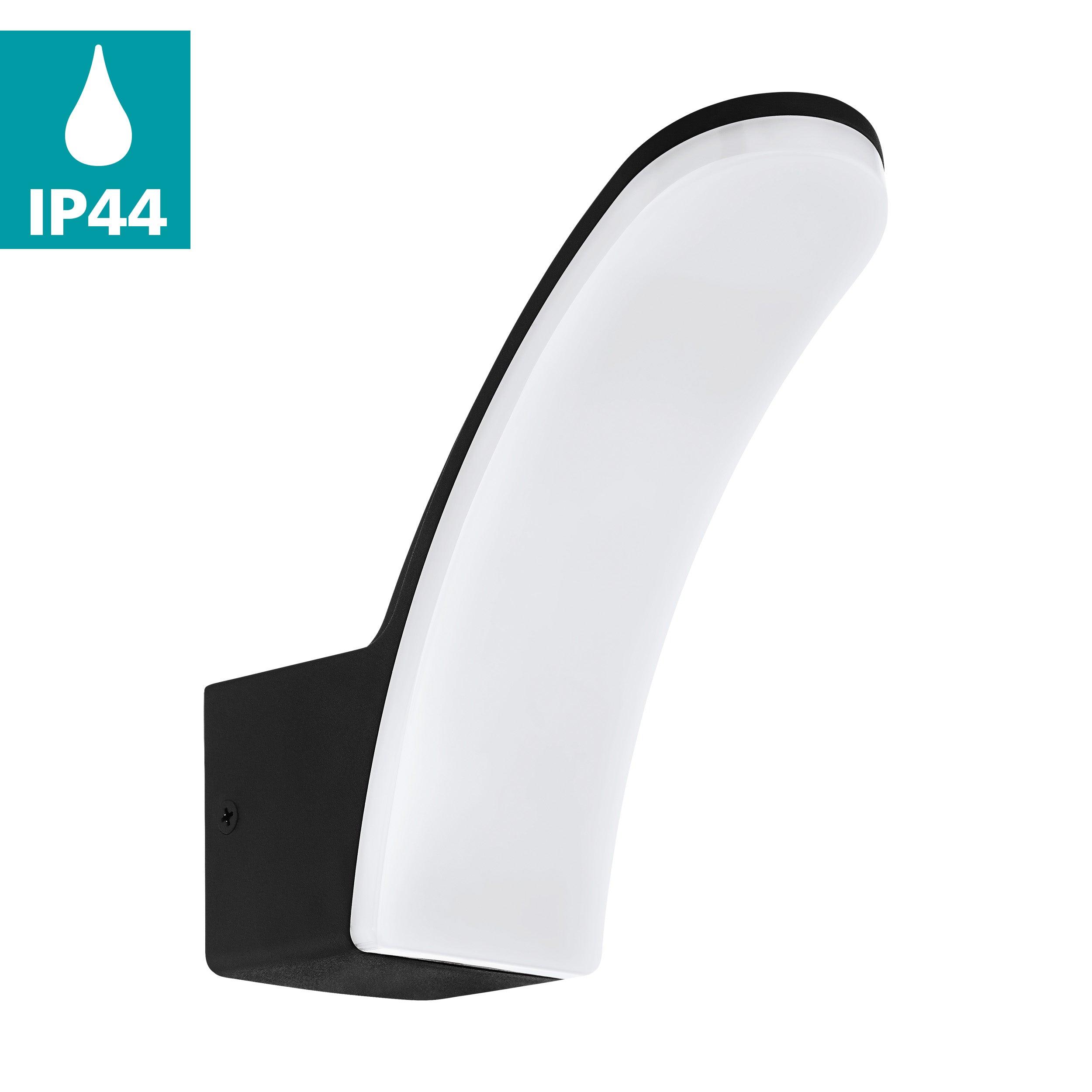 Eglo Fiumicino Black Curved LED Outdoor Wall Light - Waterproof IP44 - Modern Exterior Lighting for Patio, Garden, and Porch