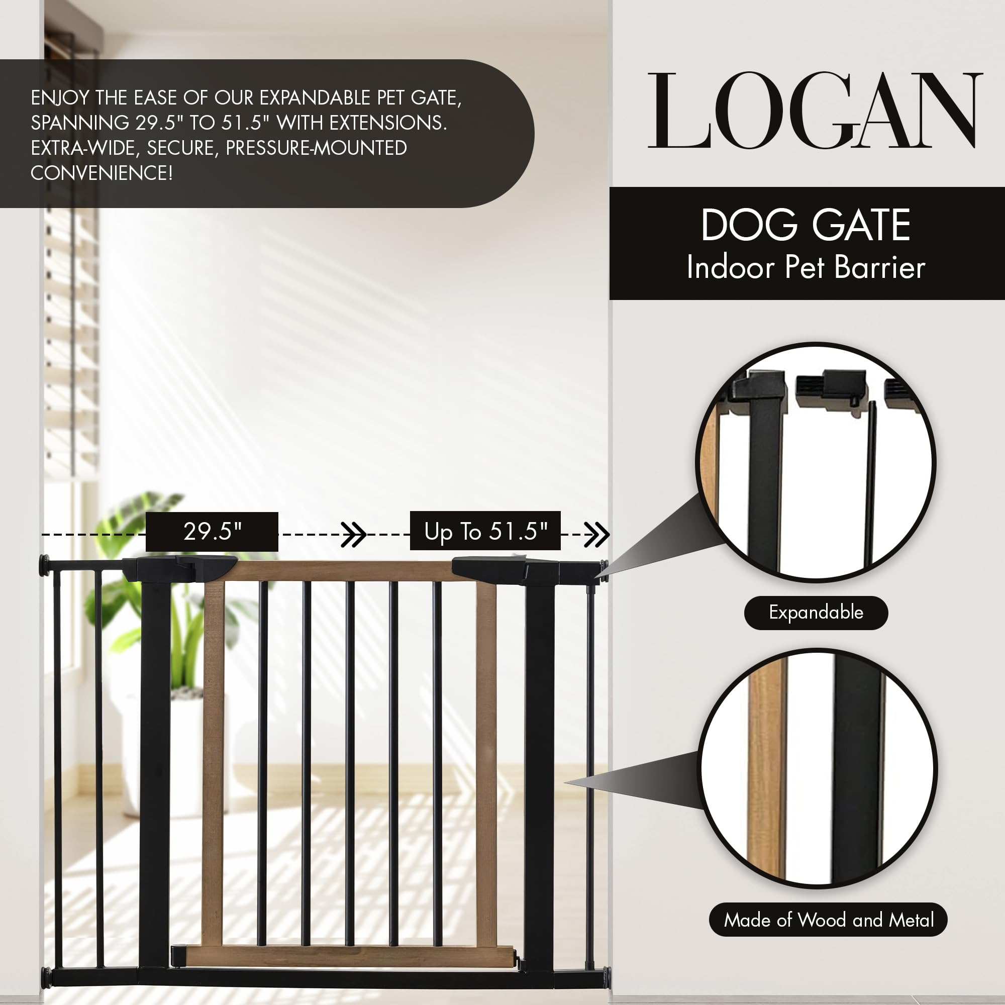 NMN Designs Logan Wooden Dog Gate - Expandable 29.5