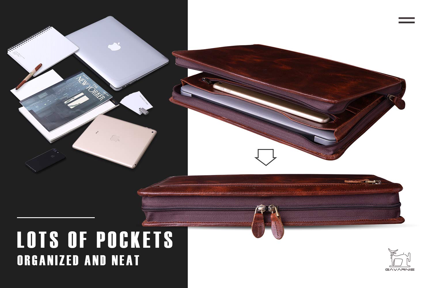 Premium Genuine Leather Professional Business Portfolio Padfolio with Zipper for Men - Executive Organizer for Meetings, Travel & Office - Includes Notepad - Perfect Graduation Gift & Corporate Present (Oil Wax Finish)