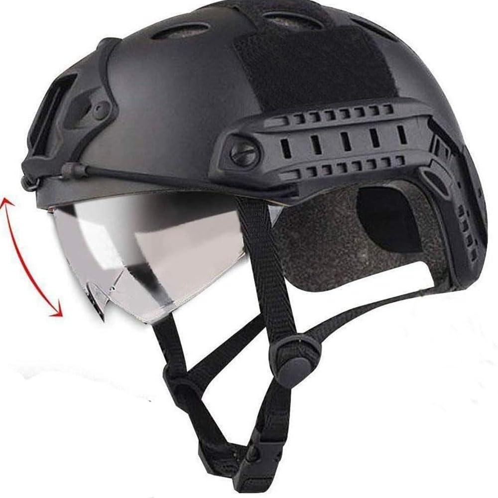 Tactical Airsoft Helmet - Fast PJ Style with Goggles, NVG Mount & Side Rails for Airsoft, Paintball, Outdoor Combat & Military Simulation Games | Perfect for CQB, Field Battles & Tactical Training