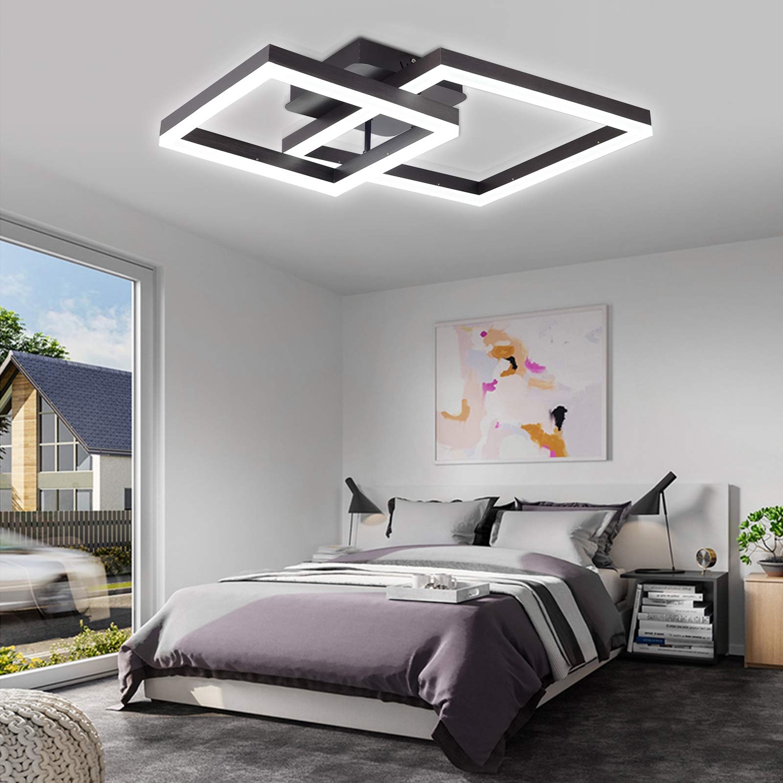 **78W LED Ceiling Light - 2-Pack Square Flush Mount Fixtures, Modern Acrylic Surface Mount Chandelier for Bedroom, Living Room & Dining Room (Coffee Color) - Energy-Efficient & Stylish Home Lighting**    **Usage Scenarios:** Perfect for cozy bedrooms, elegant living rooms, stylish dining areas, or modern office spaces.