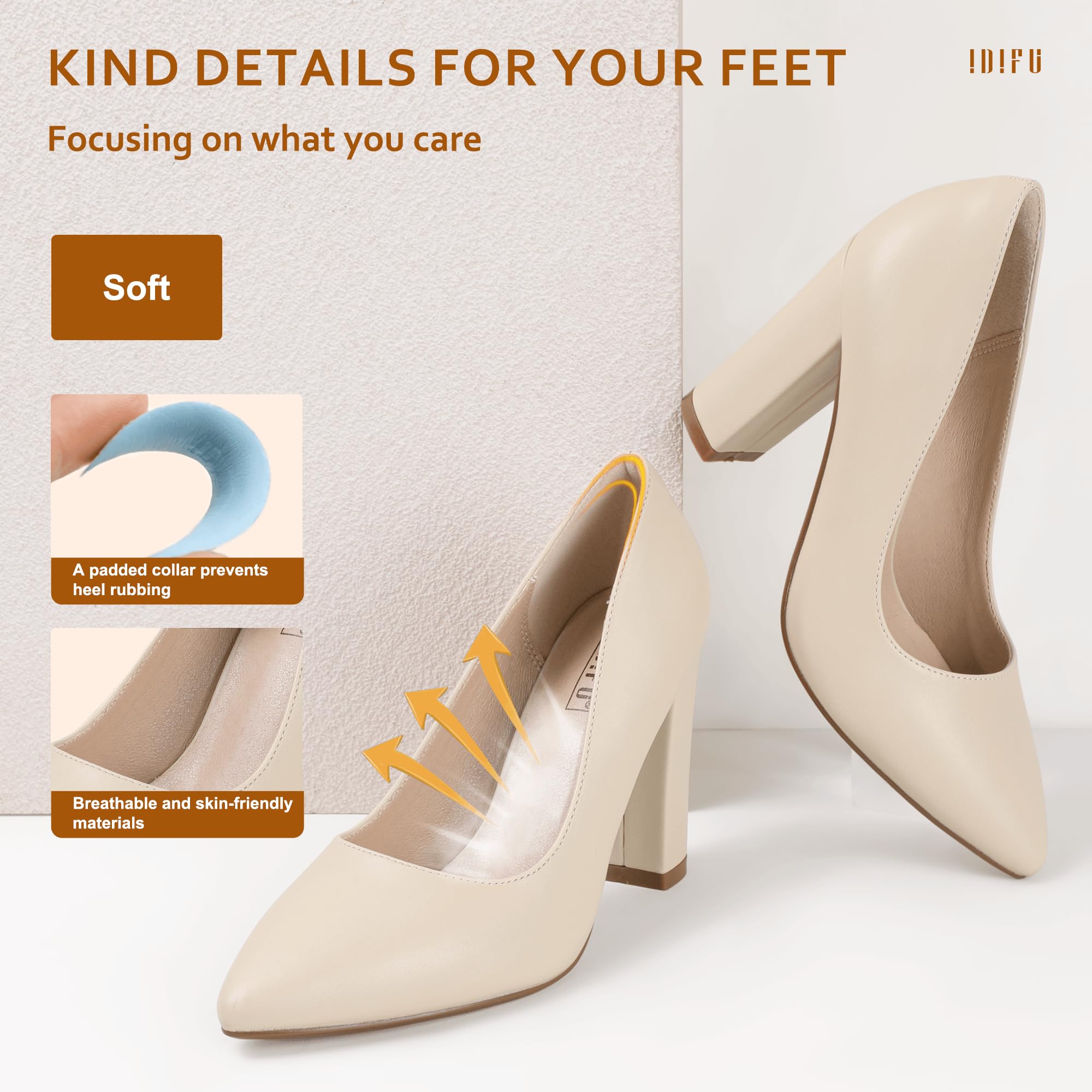 IDIFU Women's Chunky Block High Heels - Pointed Toe Dress Pumps for Office, Party & Wedding - Comfortable Closed Toe Professional Work Shoes for Women