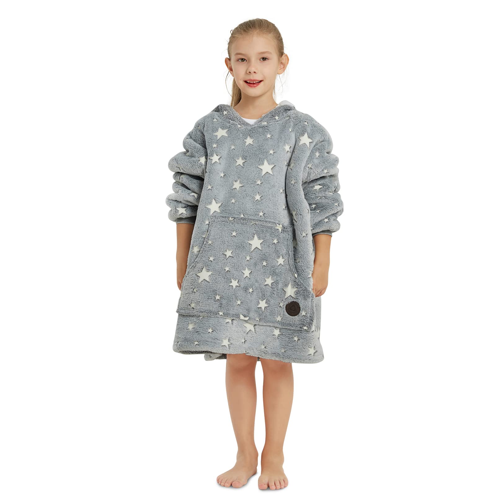 THREE POODLE Wearable Blanket Hoodie - Oversized Sherpa Fleece Hooded Sweatshirt for Kids | Ultra Soft, Warm & Cozy Fuzzy Blanket Hoodie | One Size Fits All | Perfect for Lounging, Sleepovers & Winter Comfort
