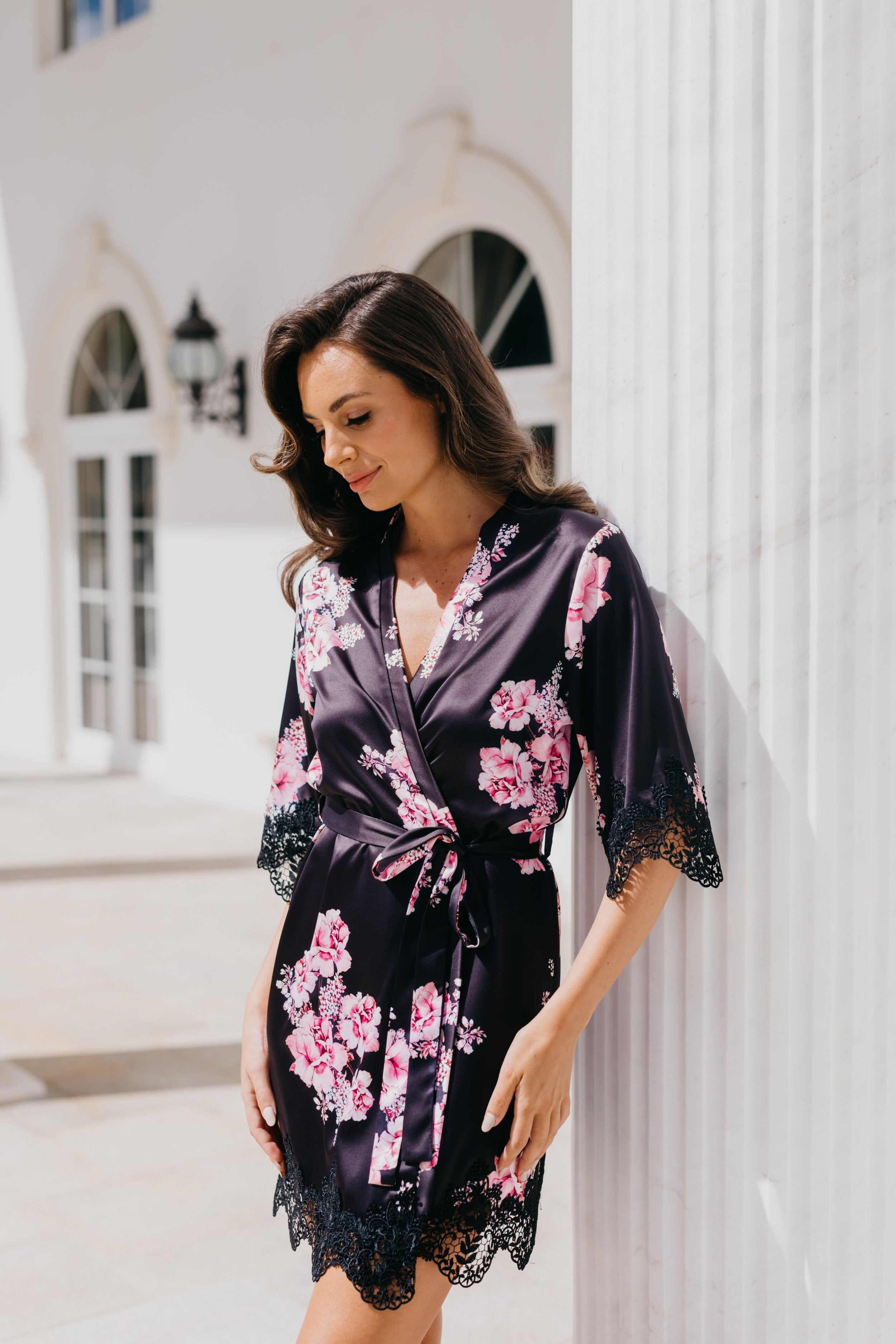 Elegant Floral Printed Robe for Women - Ivana Bouquet De Fleur Design - Perfect for Lounging, Spa Days & Bridal Showers