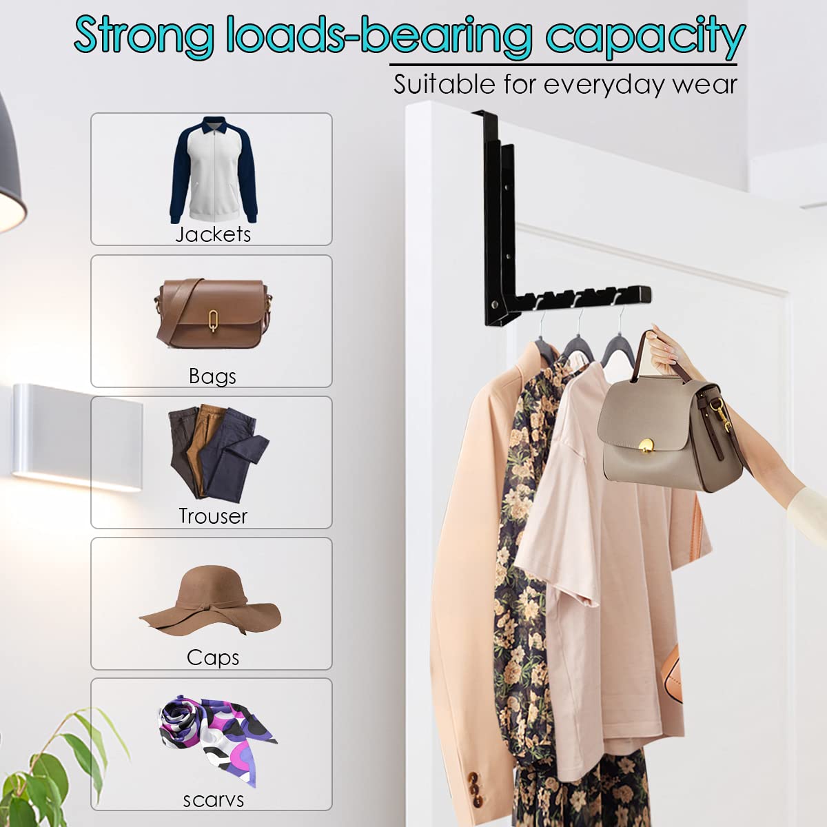 Over The Door Hooks Hanger - Foldable Drying Rack with 6 Grooves for Clothes, Towels, Coats, Bags & Robes - Space Saving Black Laundry Organizer for Bathroom, Bedroom & Closet (1 Pack) - Perfect for Small Spaces & Apartment Living