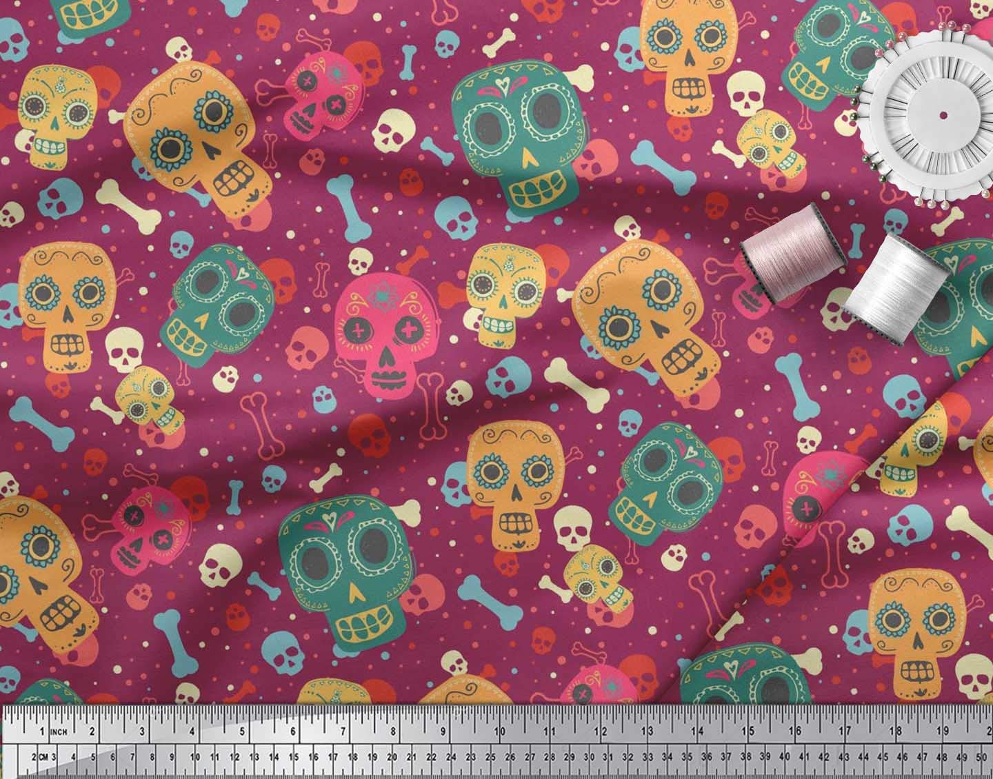 Soimoi Moss Georgette Brown Fabric by The Yard - 42 Inch Wide - Dot, Bone & Skull Printed Fabric for DIY Fashion, Home Decor & Craft Projects - Minimalist Chic Printed Cotton Material for Dresses, Curtains & Sewing