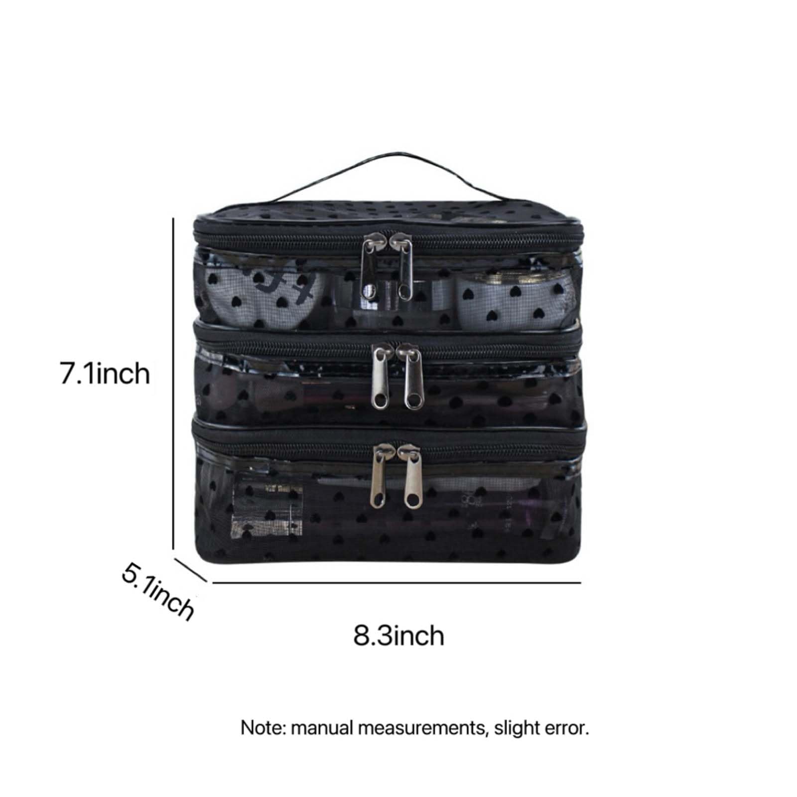 Double Layer Mesh Makeup Bag for Women - Travel Cosmetic Organizer (Black) for Toiletries & Essentials