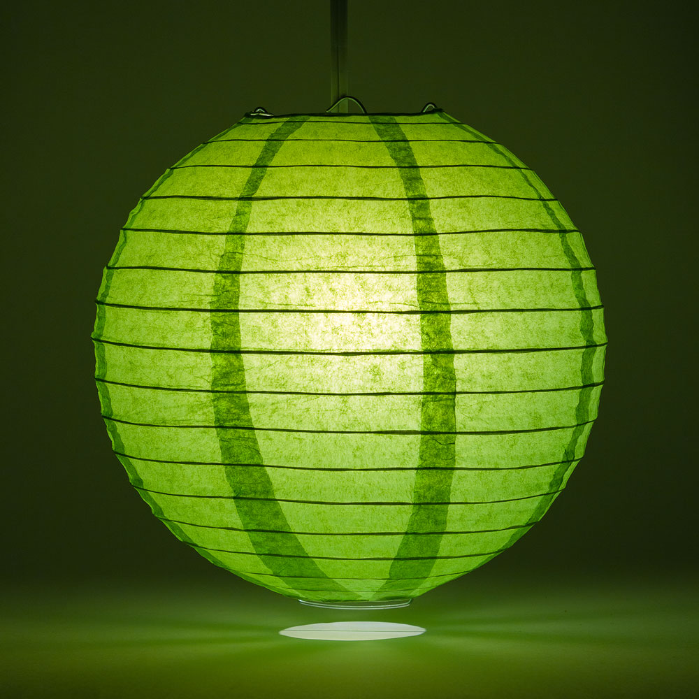 10 Pack Grass Greenery Round Paper Lanterns with Even Ribbing - Chinese Style Hanging Decor for Wedding, Party, Garden & Home Decoration