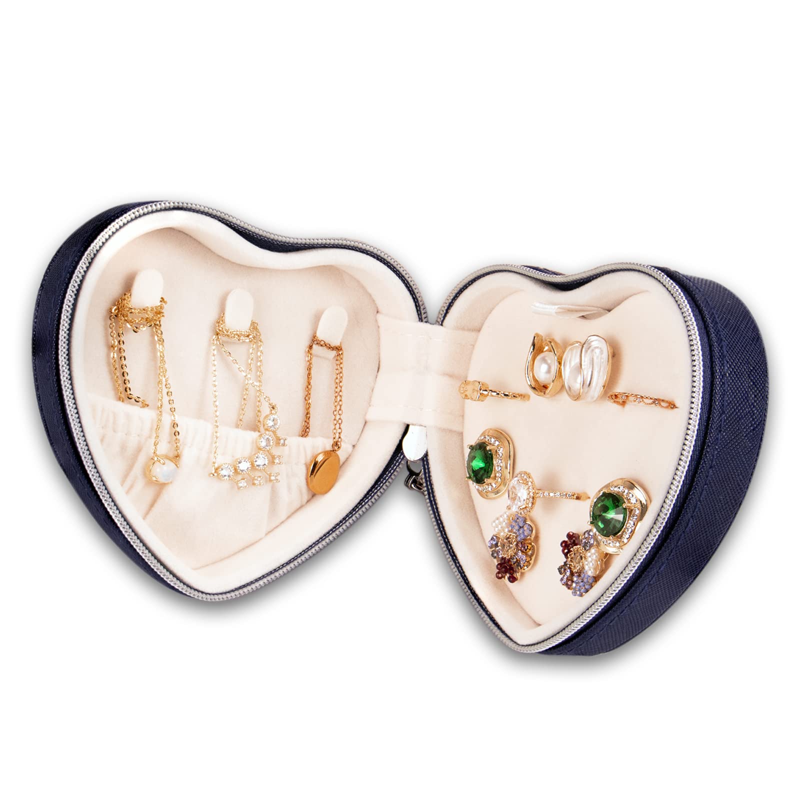 Heart-Shaped Jewelry Organizer Box for Girls - Portable Travel Jewelry Case for Earrings, Rings, Necklaces & Bracelets - Blue Heart Jewelry Storage Box - Perfect for Travel, Gifts & Daily Organization