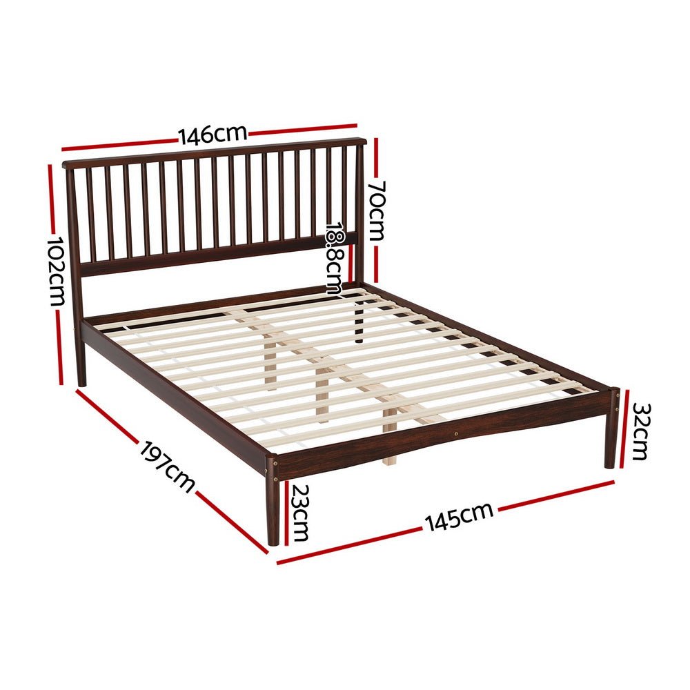 Solid Pinewood Bed Frame with Walnut Finish & Bonita Pillow Top Medium Firm Mattress - Double Package for Bedroom, Guest Room, or Dormitory