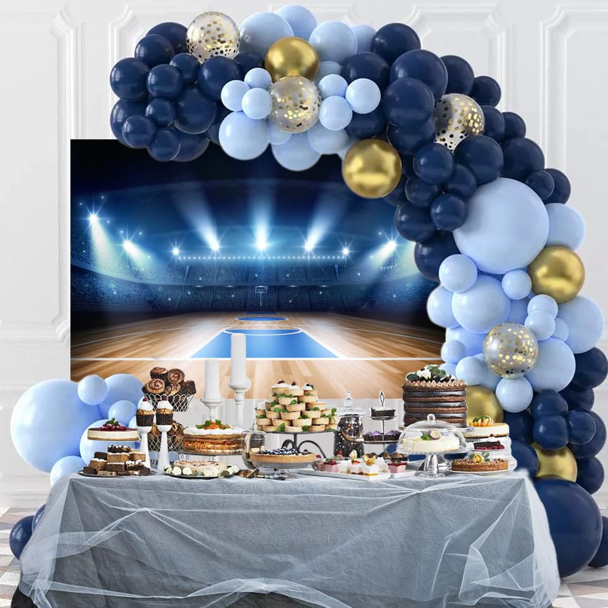 Baocicco 15x10ft Basketball Court Backdrop - Shining Stadium Spotlight Vinyl Photography Background for Sports Club, Game Night & Studio Props - Perfect for Basketball Theme Parties, Team Photos & Event Decorations