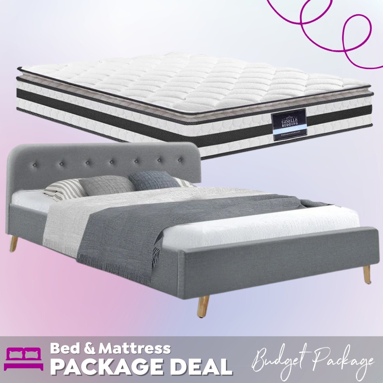 King Size Tarcoola Grey Bed & Normay Pillow Top Mattress - Medium Firm Support for Back Pain Relief - Perfect for Master Bedroom, Guest Room & Apartment Sleeping