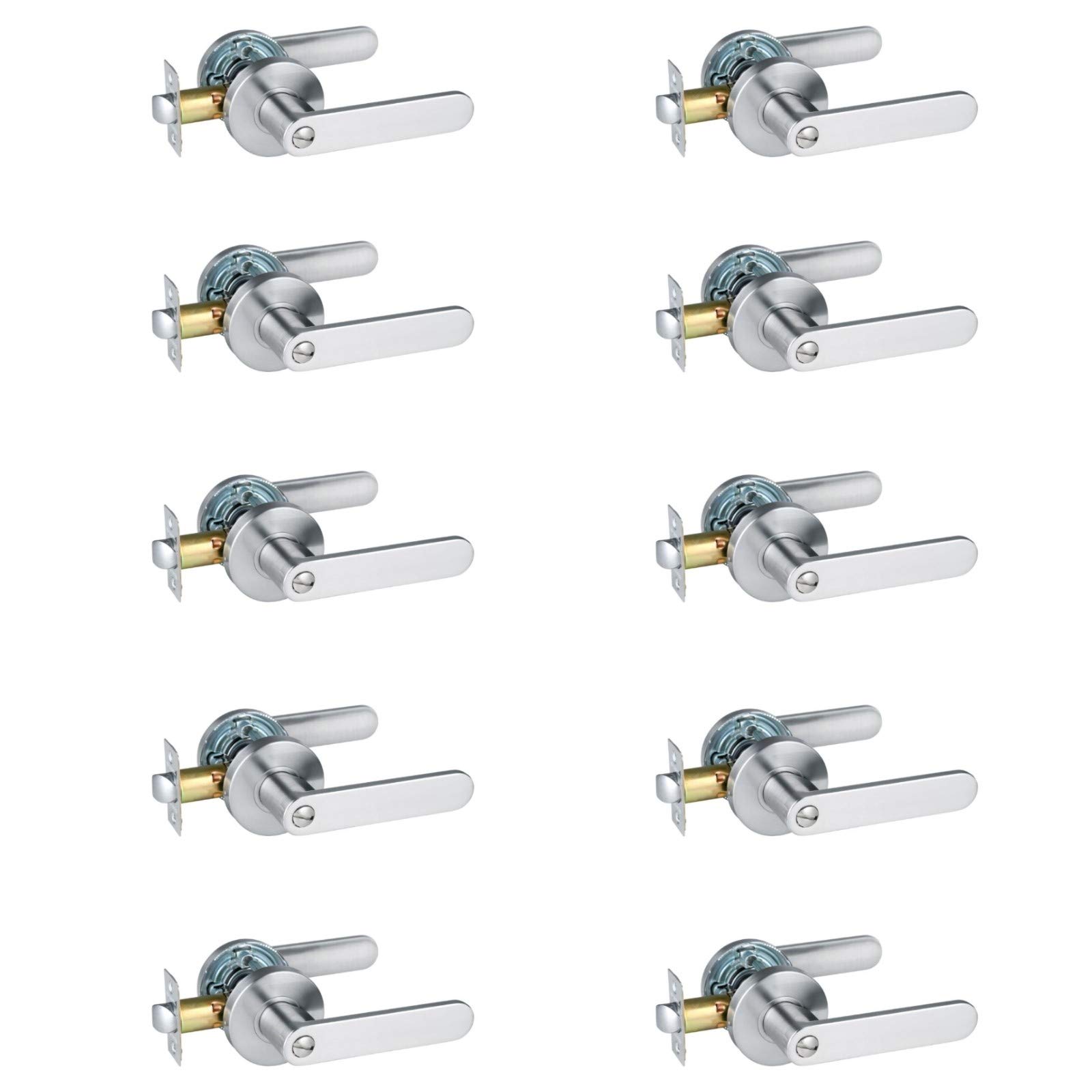 Heavy Duty Privacy Lever Lock for Bedroom & Bathroom - Satin Nickel Finish Interior Door Handle Lock (10 Pack) - Perfect for Homes, Apartments, and Commercial Spaces