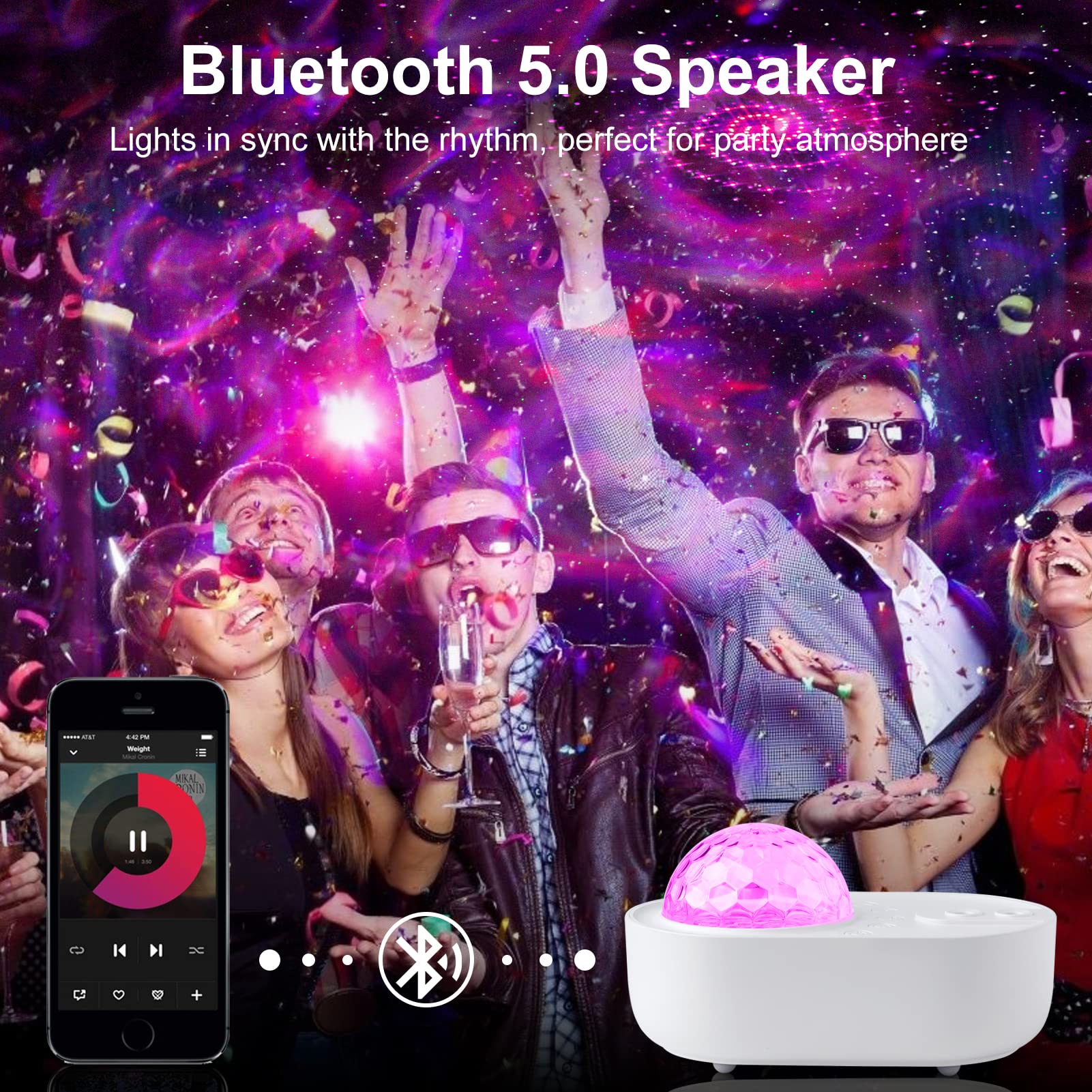 3-in-1 Galaxy Star Projector Night Light with Bluetooth Speaker & White Noise | Remote Control | Home & Bedroom Decor | Perfect Christmas & Birthday Gift for Kids, Women & Men (White) - Create Relaxing Atmosphere for Nursery, Meditation & Romantic Nights