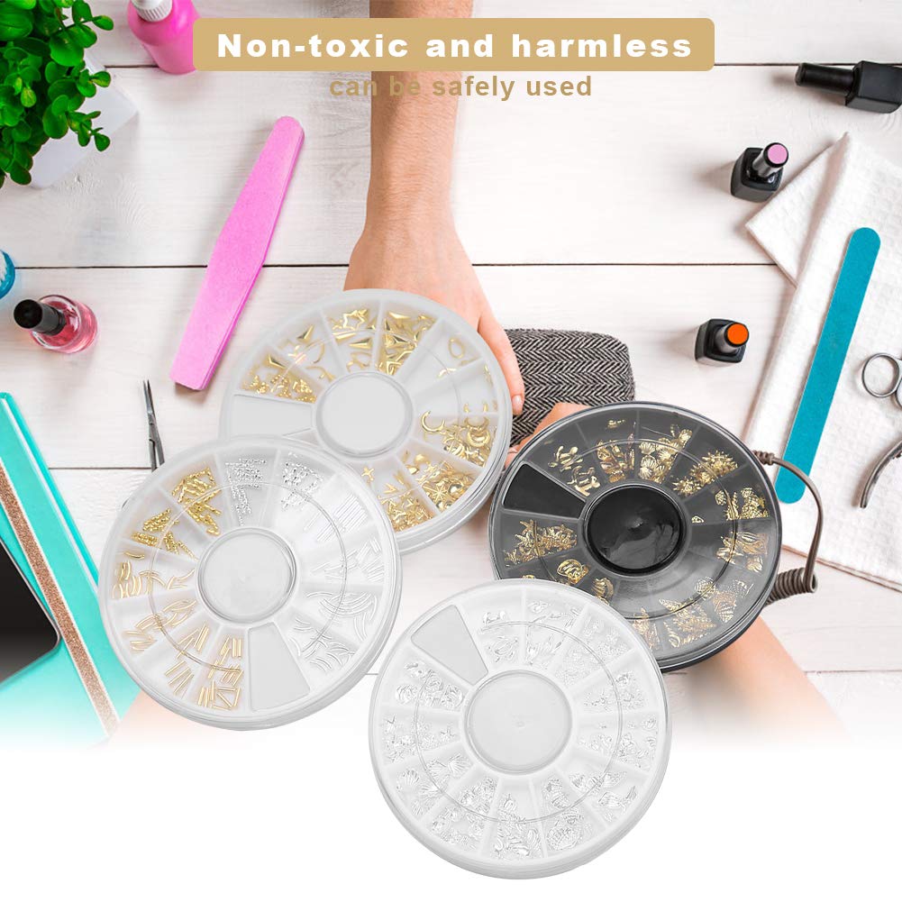 3D Punk Nail Art Decorations - Metallic Nail Glitter Set of 4 Boxes for Toenails & Fingernails - Perfect for DIY Manicure, Nail Salon, Party & Festival Nail Designs