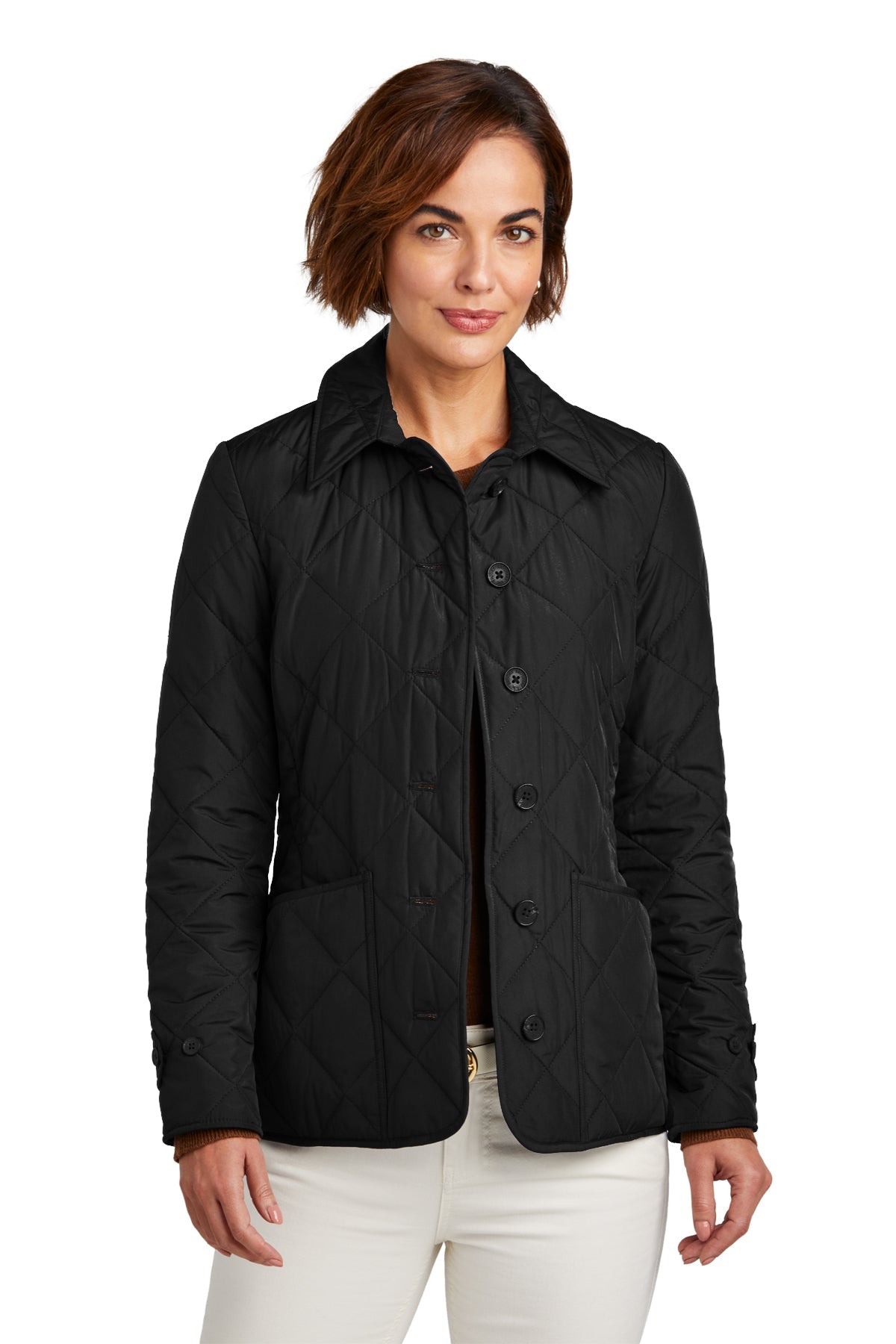 Brooks Brothers Women's Quilted Jacket - Deep Black | Warm Winter Coat for Outdoor Activities & Casual Wear