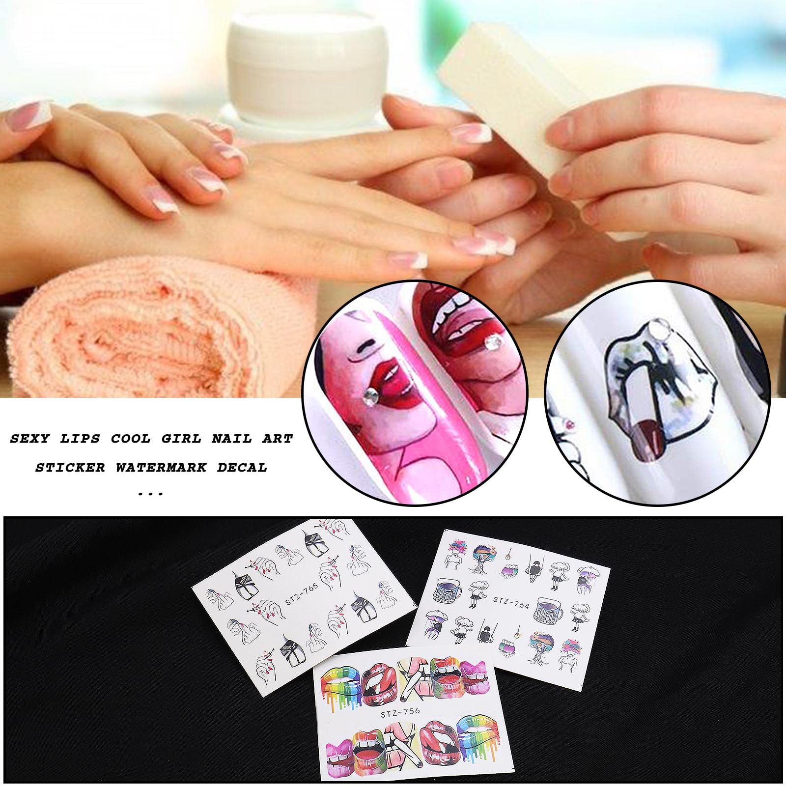 **OTOTEC 18 Sheets Nail Stickers - Water Transfer Nail Art Decals for Women & Girls, Trendy Manicure Designs for Fingers & Toes, Red Kiss Lips & Sexy Nail Tattoo Decorations - Perfect for Parties, Weddings, and Everyday Glam**