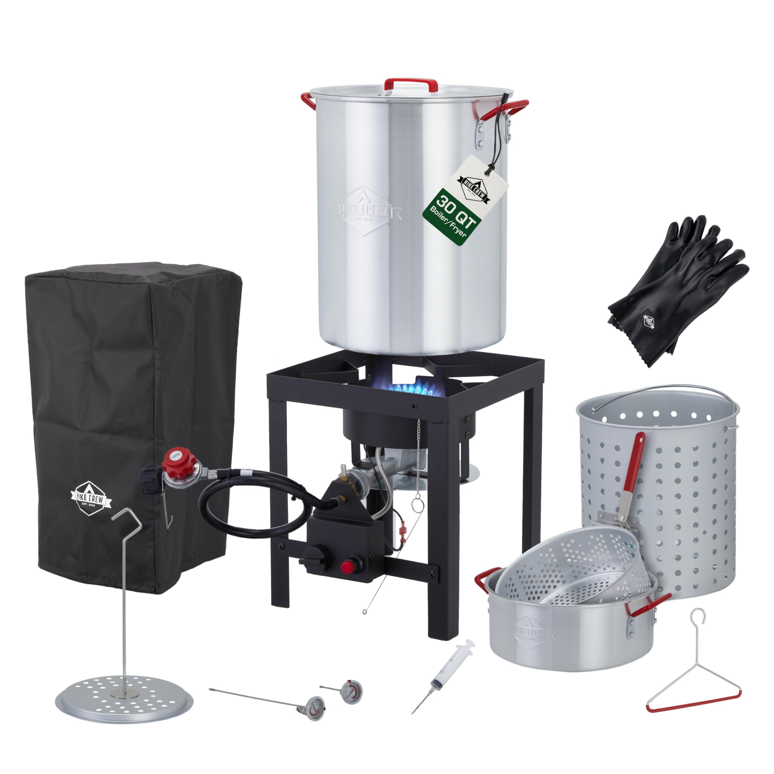 Hike Crew 50,000 BTU Outdoor Propane Turkey Fryer Kit with Timer & Igniter - 30qt & 10qt Stainless Steel Pots, Strainer Baskets (12