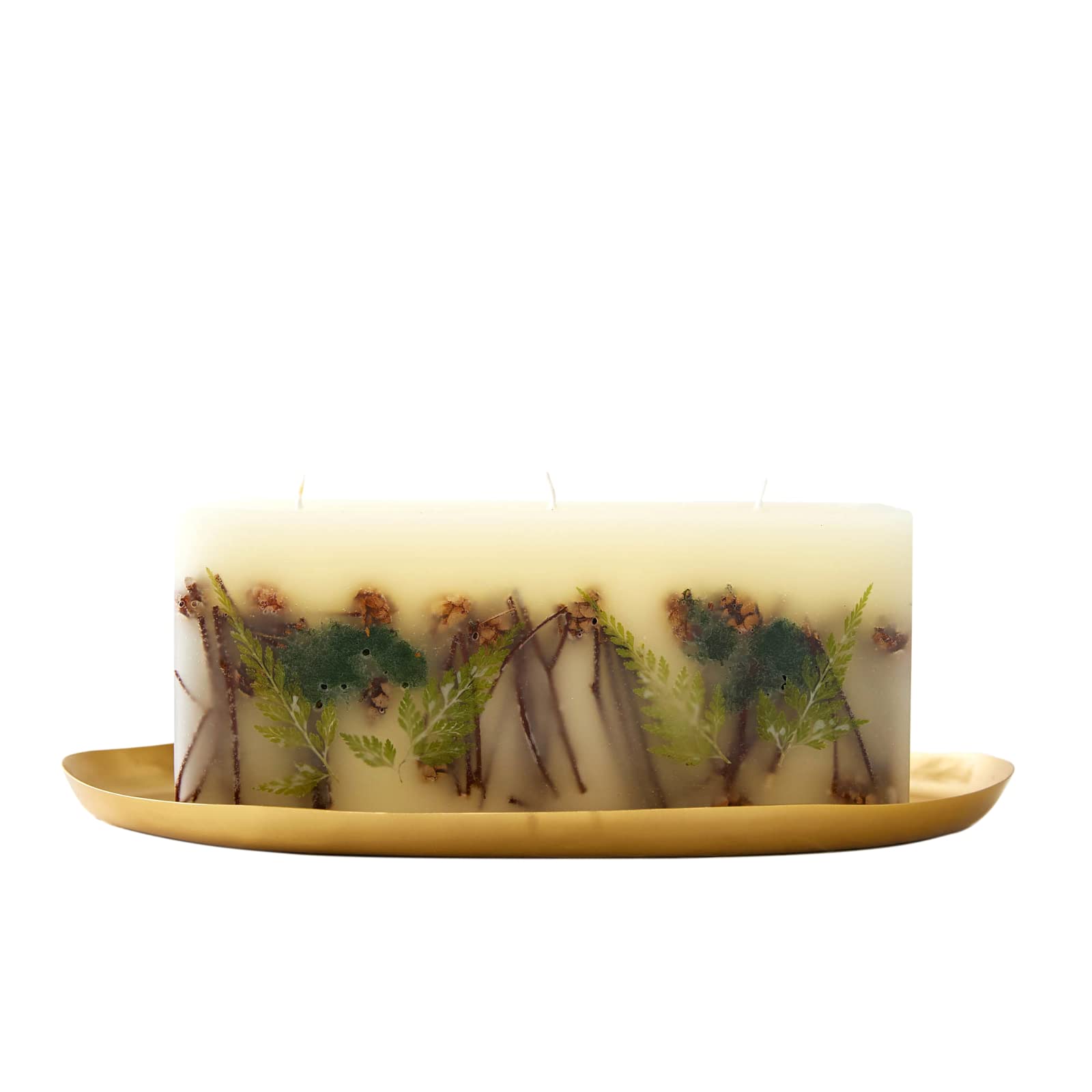 Rosy Rings Botanical Large Brick Candle with Tray - 3-Wick 160 Hour Burn Time, Long-Lasting Scented Candle for Home Decor (12.75