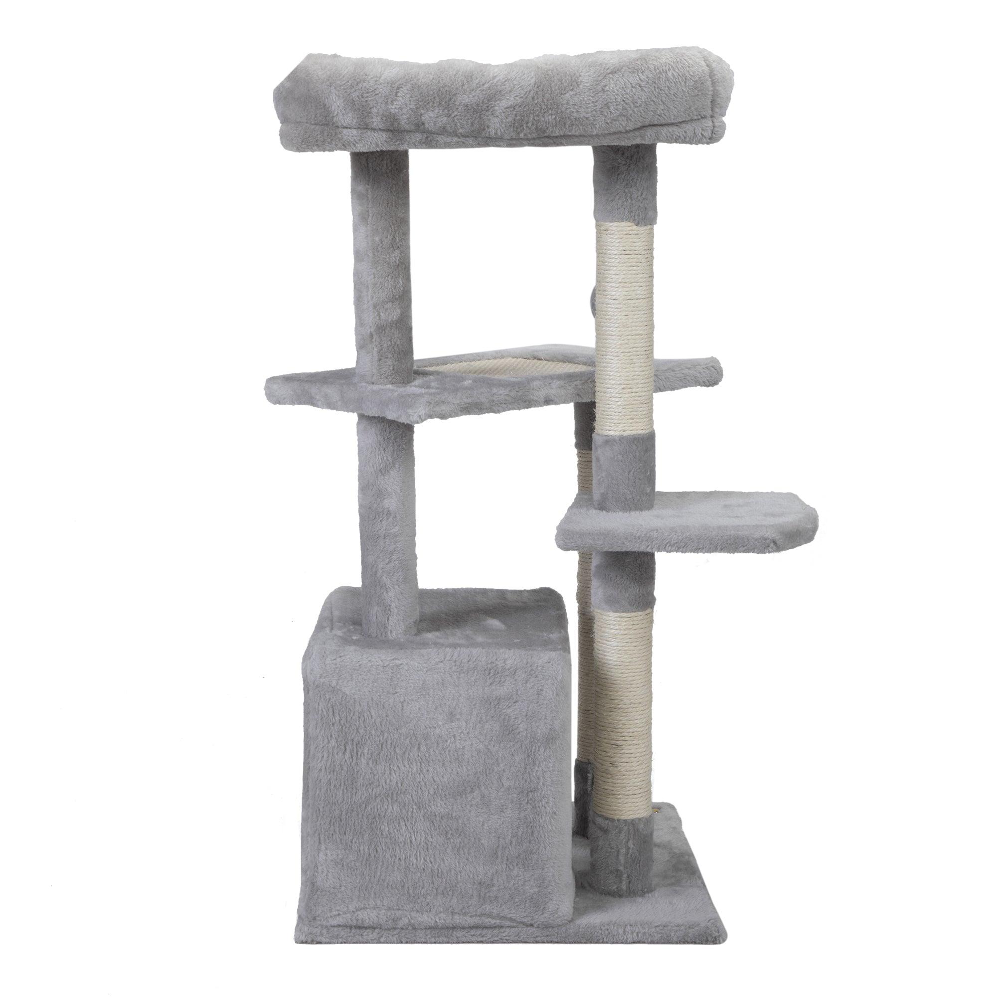 2-Tier Cat Tree with Scratching Posts - Light Gray Cat Tower for Kittens & Cats - Perfect for Play, Climbing & Scratching in Home or Office