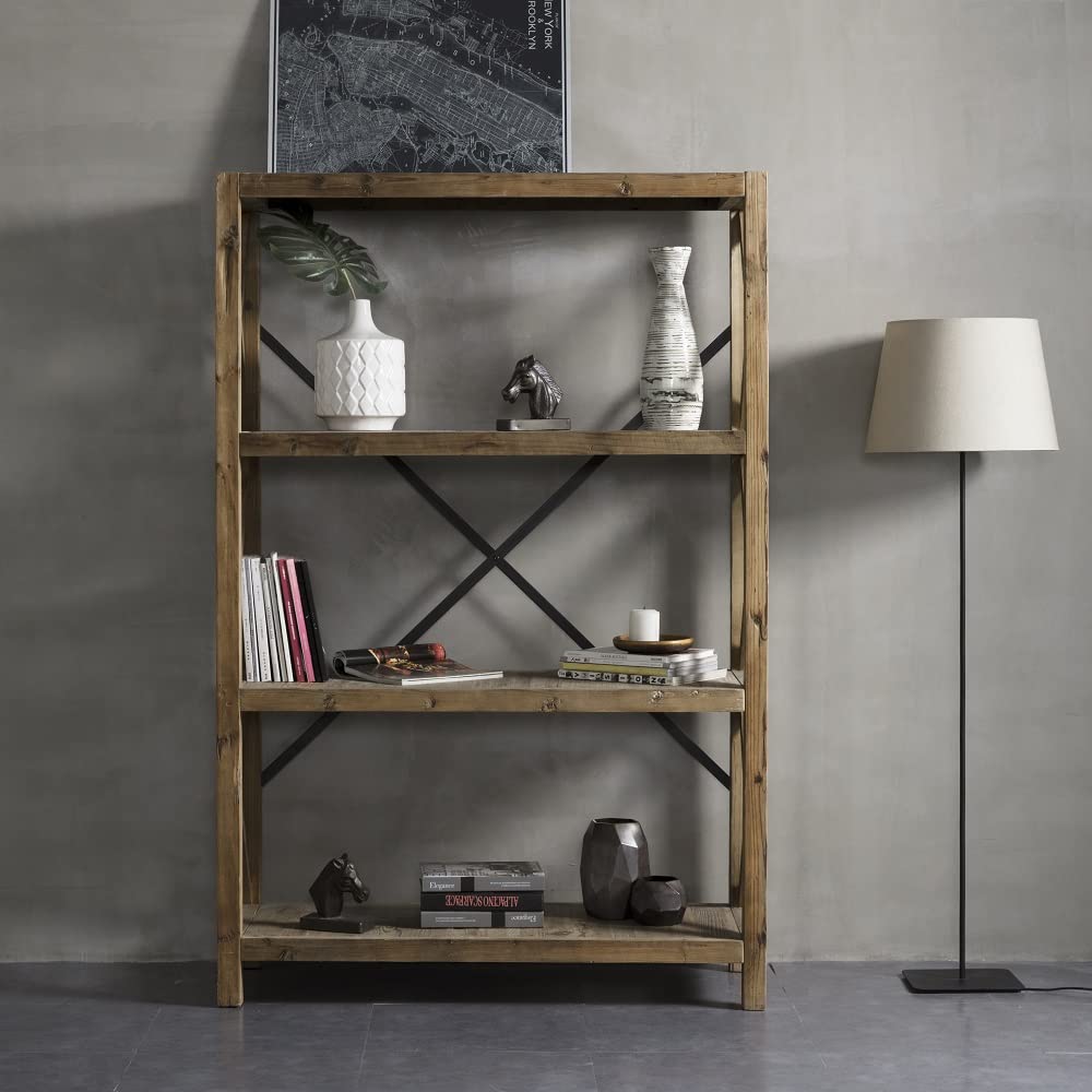 Elinor Bookcase - Natural/Black Finish Wooden Bookshelf for Home Office, Living Room & Bedroom Storage - Modern & Stylish Furniture for Books, Decor & Organizing