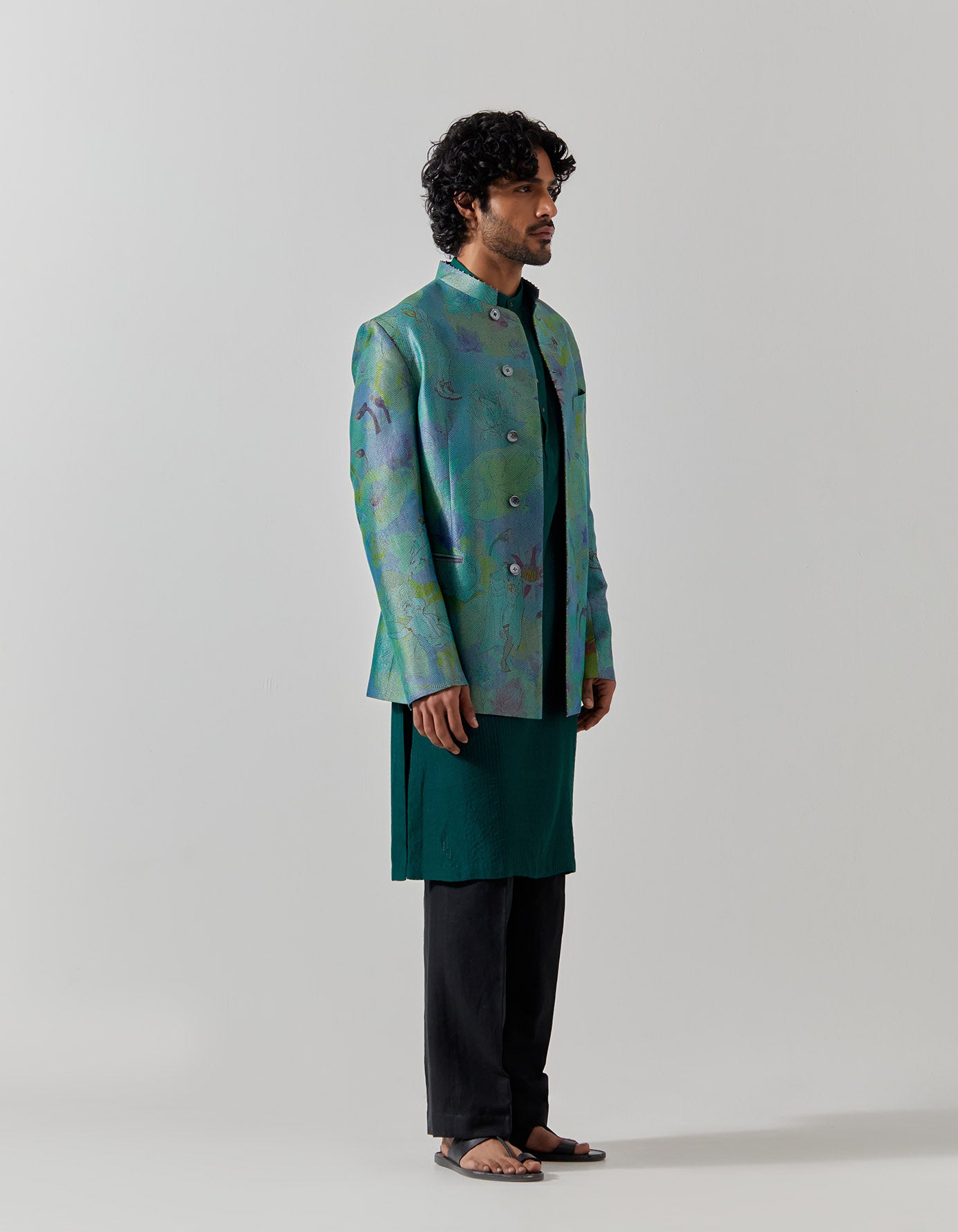 Elegant Bandhgala Silk Brocade Jacket in Aqua Fresco Color - Perfect for Weddings, Parties & Formal Events