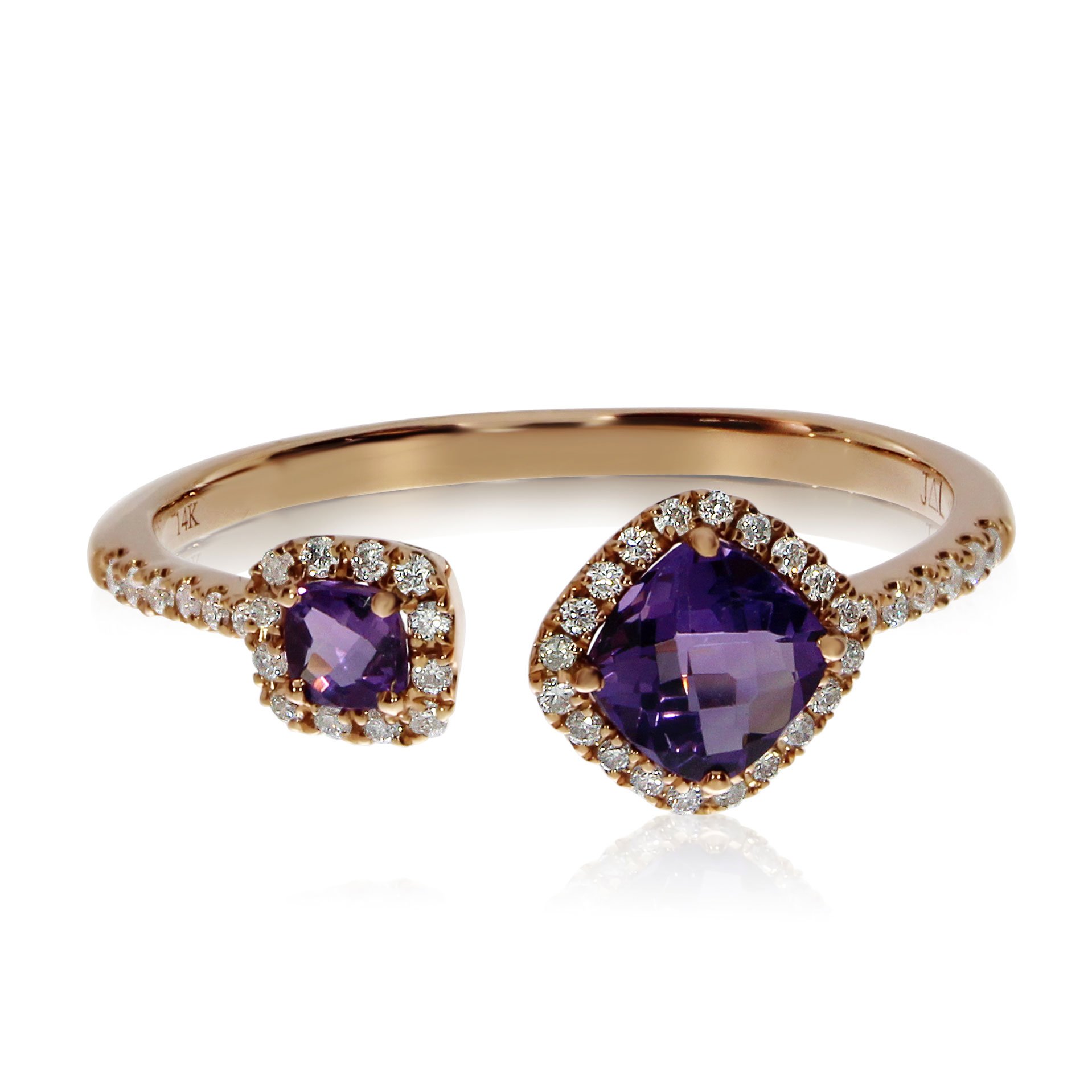 14K Rose Gold Offset Cushion Amethyst and Diamond Ring for Women - Elegant Engagement, Wedding, Anniversary Jewelry Gift