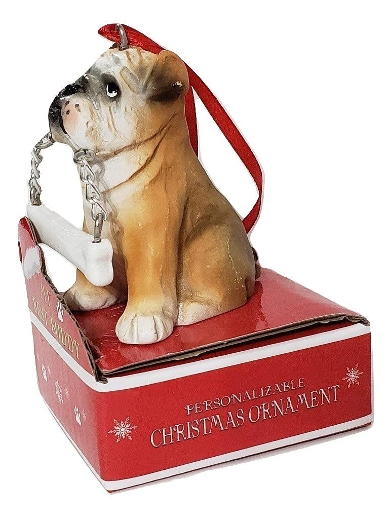 E&S Pets Bulldog Statue with Bone - Christmas Ornament & Home Decor for Bulldog Lovers - Perfect for Holiday Tree Decorations, Gift Giving & Pet-Themed Home Accents