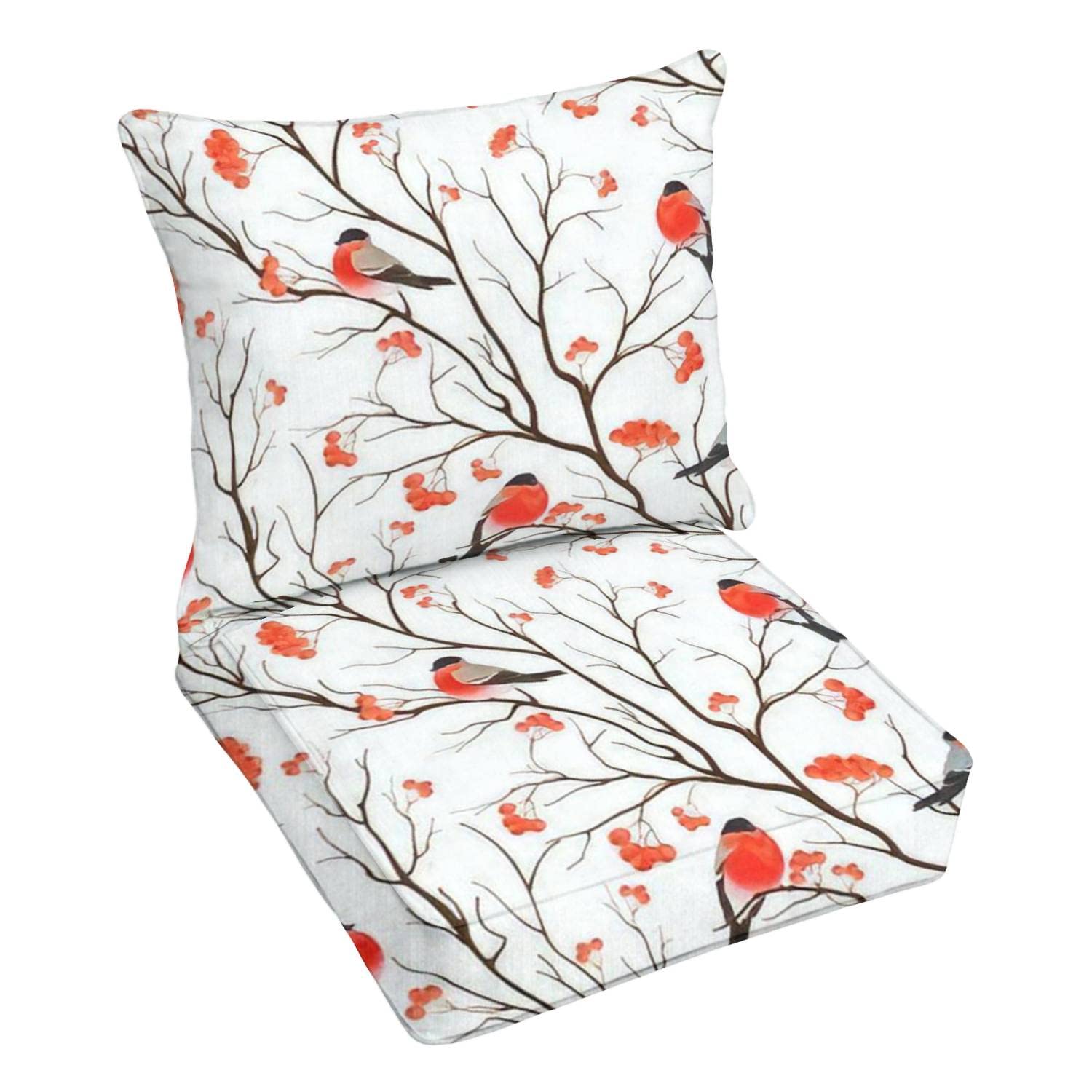 Premium Outdoor Deep Seating Cushion Set - Bullfinch & Rowan Branch Design - Seamless Conversation Back Seat Cushions for Patio Lounge Chairs | Perfect for Garden, Deck, Poolside & Outdoor Relaxation