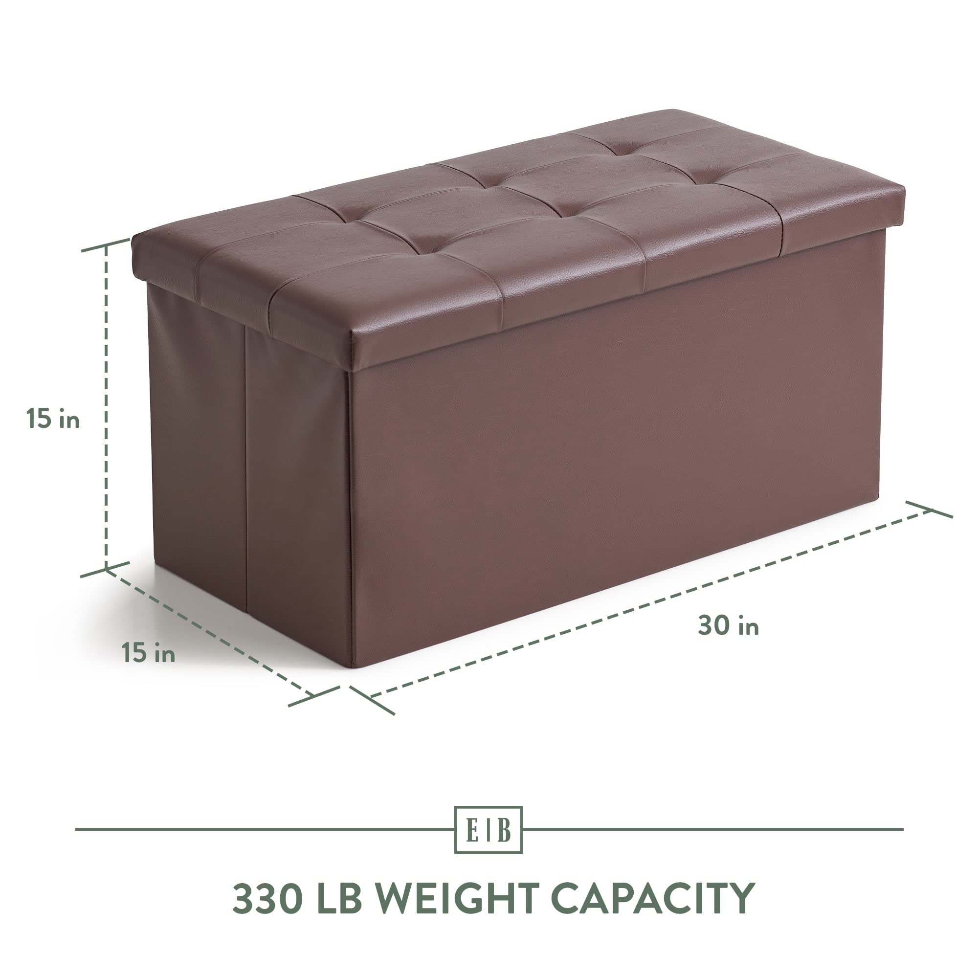 Edenbrook 30 Inch Rectangle Storage Ottoman with Buttonless Tufted Design - Sturdy Foot Rest Bench Holds 330 lbs - Brown Faux Leather for Living Room, Bedroom & Home Decor