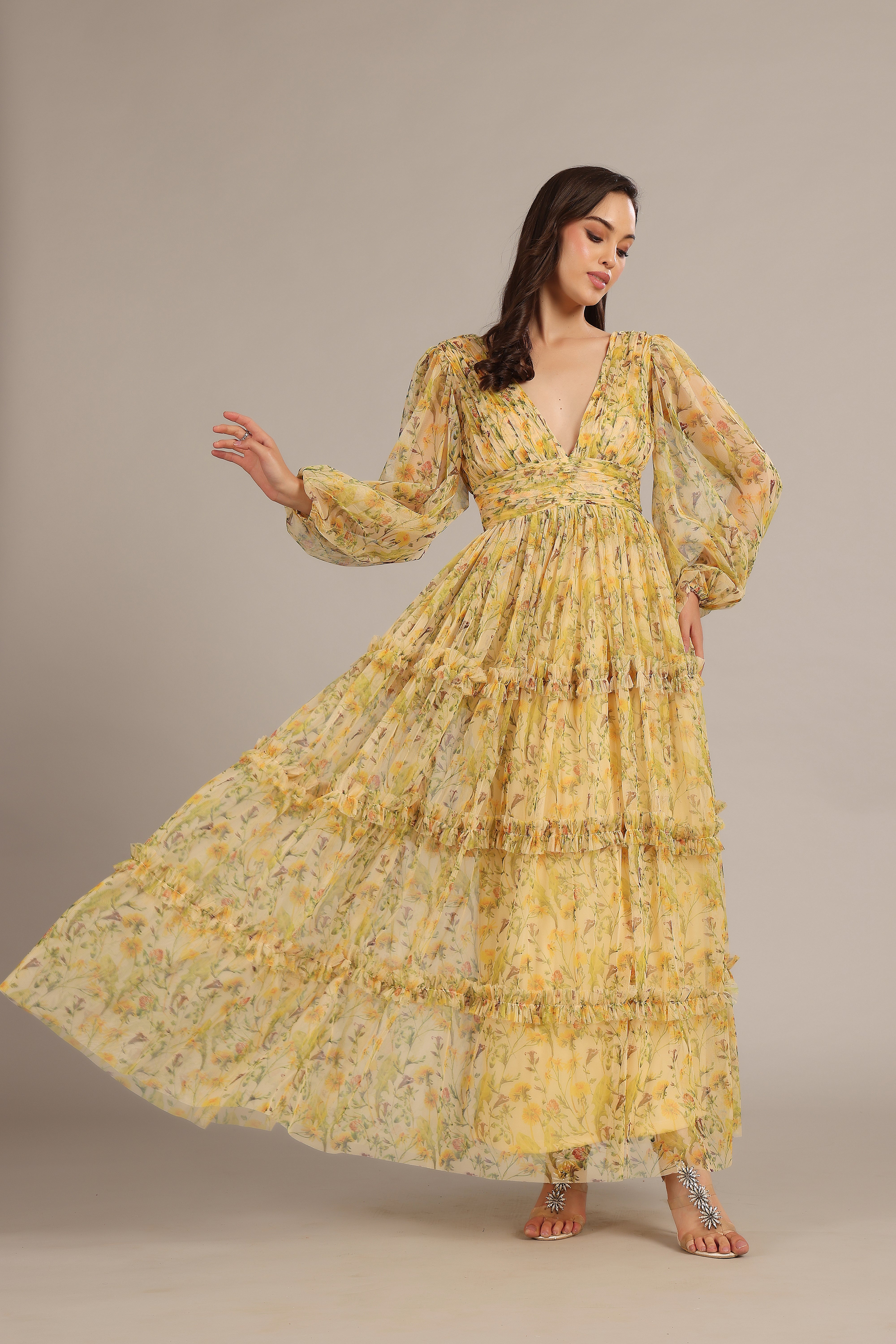 Lydia Maxi Dress - Floral Print Yellow Summer Dress for Women | Beach Wedding, Vacation & Casual Outfit
