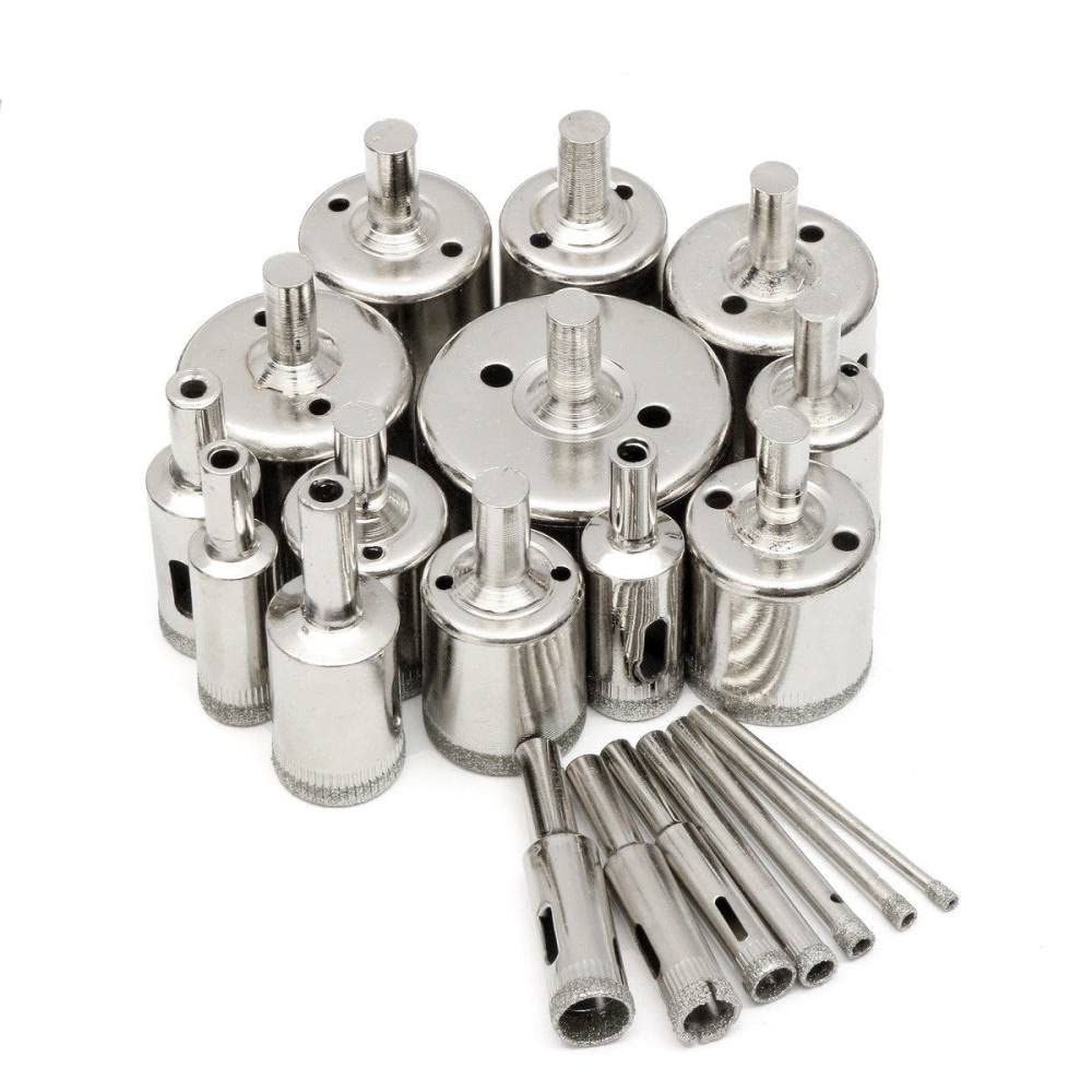 20pcs Diamond Coated Drill Bit Set for Tile, Marble, Glass & Ceramic - 3mm-50mm Hole Saw Drilling Bits for Power Tools - Perfect for Home Renovation, DIY Projects & Professional Construction Work