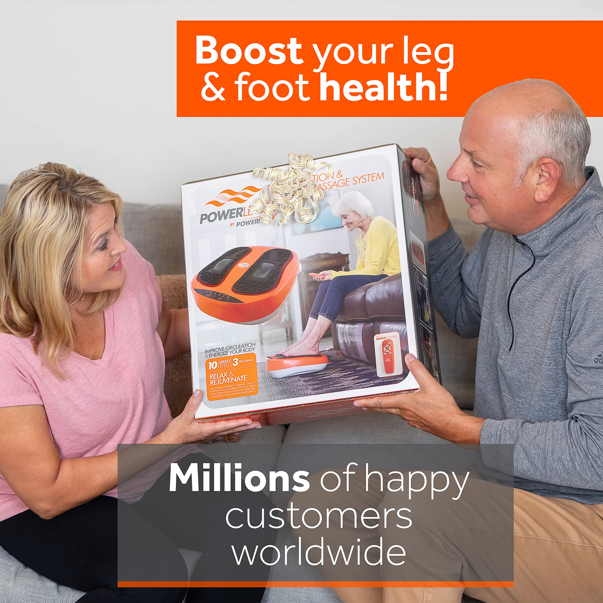 Electric Foot and Calf Massager with Remote Control - Adjustable Speed & Vibration for Neuropathy Pain Relief, Plantar Fasciitis & Blood Circulation - Home & Office Relaxation Massage Machine (Orange)