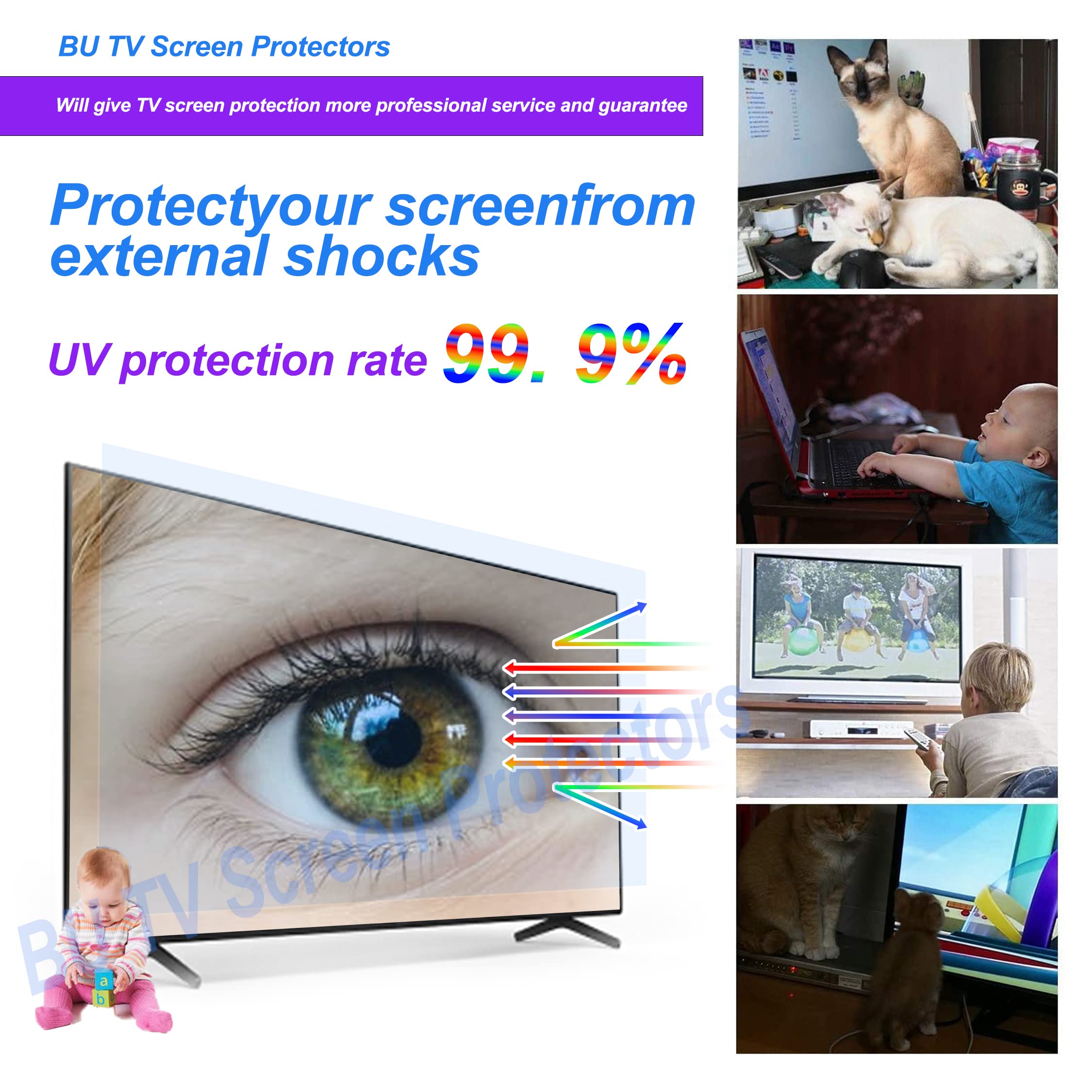 Anti-Glare TV Screen Protector for 32-75 Inch TVs - Matte Film Reduces Eye Strain, Blocks 98% Blue Light & Eliminates Reflections for LCD, LED, OLED & QLED 4K HDTV (65