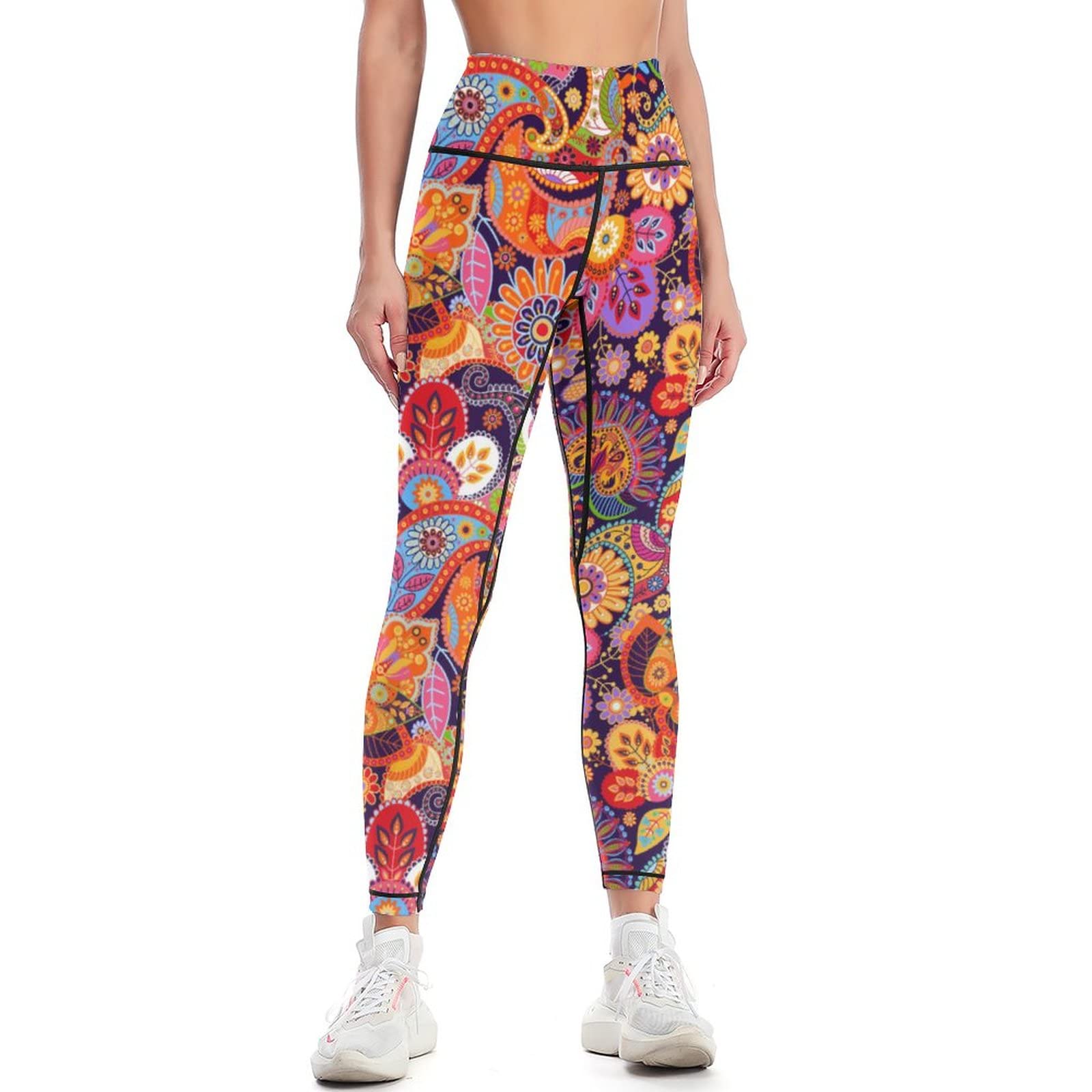 HK97 Women's Floral Print Yoga Pants - High Waisted Tummy Control Workout Leggings for Running, Hiking & Gym - Comfortable Athletic Capris for Yoga, Pilates & Lounge Wear