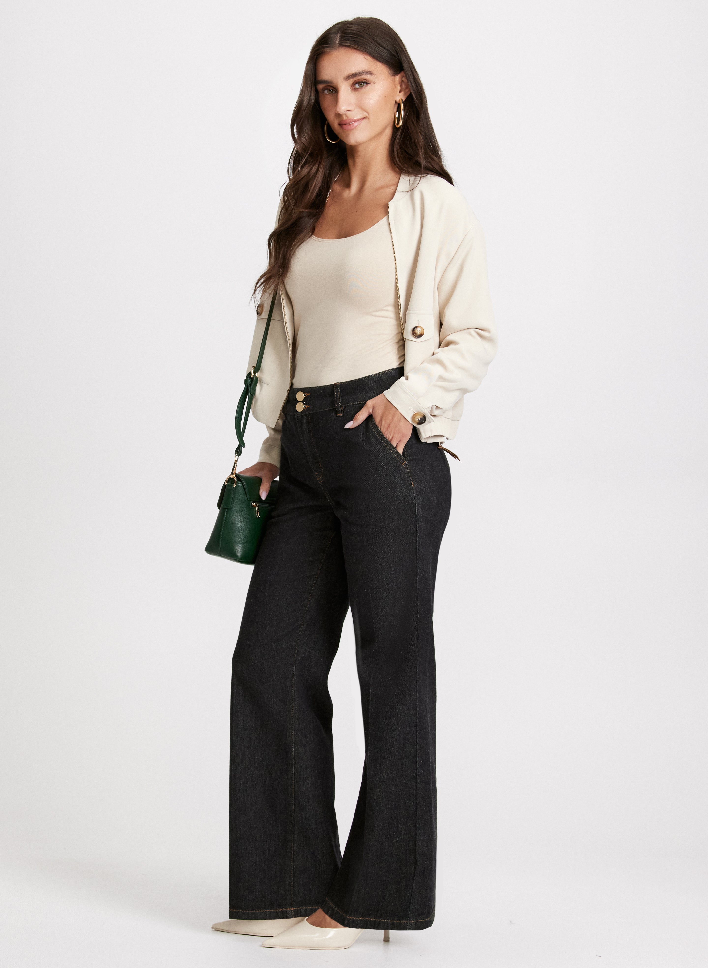 Dark Blue Flare Leg Jeans for Petites - Stretch Denim Comfort Fit (Style 4030331) | Perfect for Casual Wear, Office Outfits & Night Out