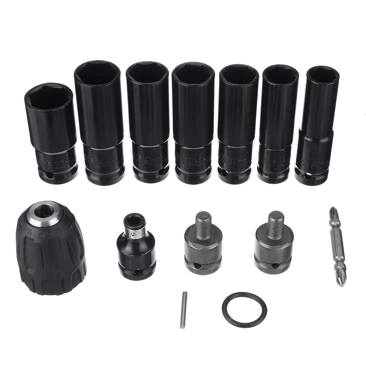 MOUNTAIN MEN 14-in-1 Electric Wrench Adapter Kit - 7 Sleeves (14-22mm) for Impact Wrench & Drill - Professional Hex Socket Head Set - Durable Construction - Perfect for Automotive Repairs & DIY Projects