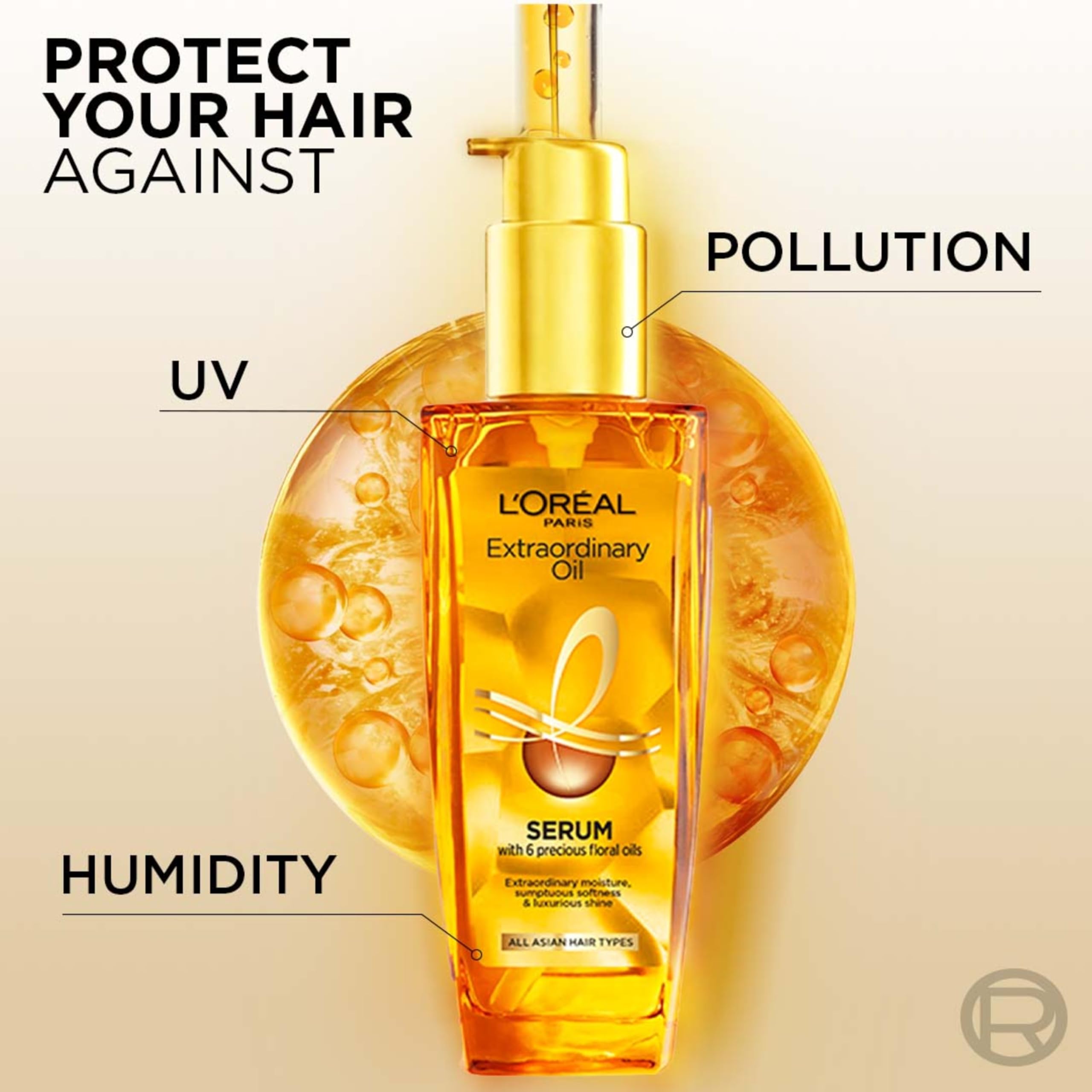 L'Oreal Paris Extraordinary Oil Serum - 6 Rare Flower Oils for Dry, Frizzy Hair - 30ml Hair Treatment for Protection & Shine | Perfect for Daily Hydration & Styling