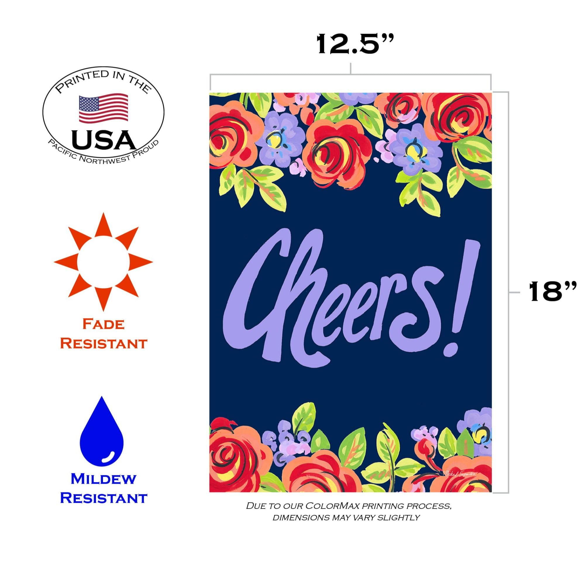 Toland Home Garden 12x18 Inch Double Sided Purple Floral Cheers Garden Flag - Outdoor Yard Decoration for House, Flower Beds & Patio Decor