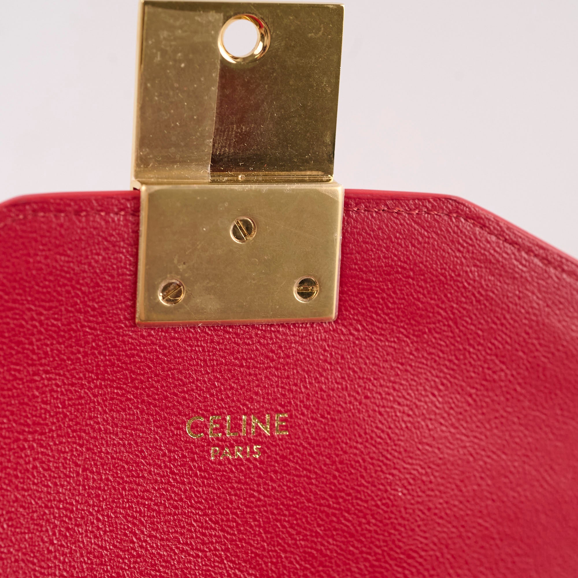 Celine Red C Logo Bag Smooth Calfskin Leather Handbag for Women - Luxury Designer Shoulder Bag for Work, Party & Everyday Use