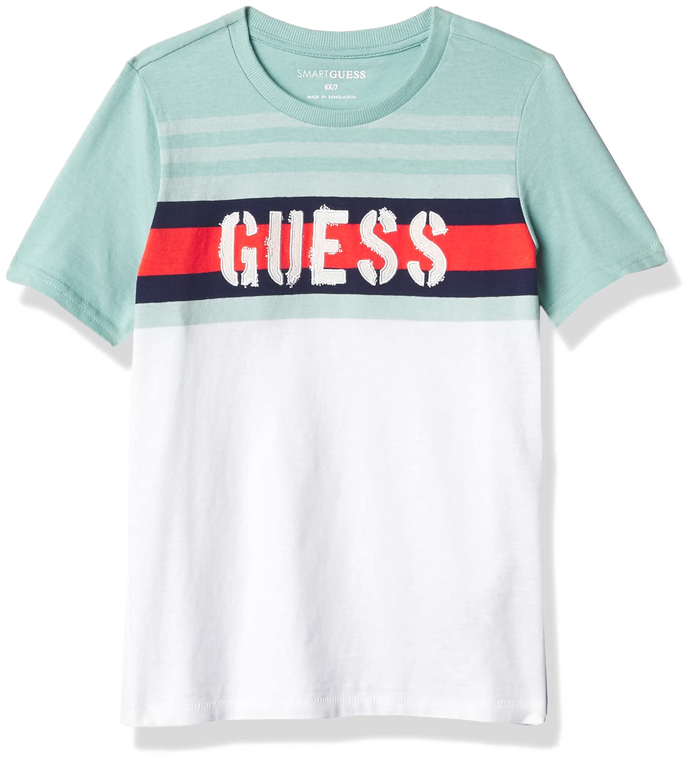 GUESS Boys' Organic Cotton Short Sleeve Striped Logo T-Shirt - Soft & Breathable Casual Tee for Kids, Perfect for School, Playdates & Summer Outfits