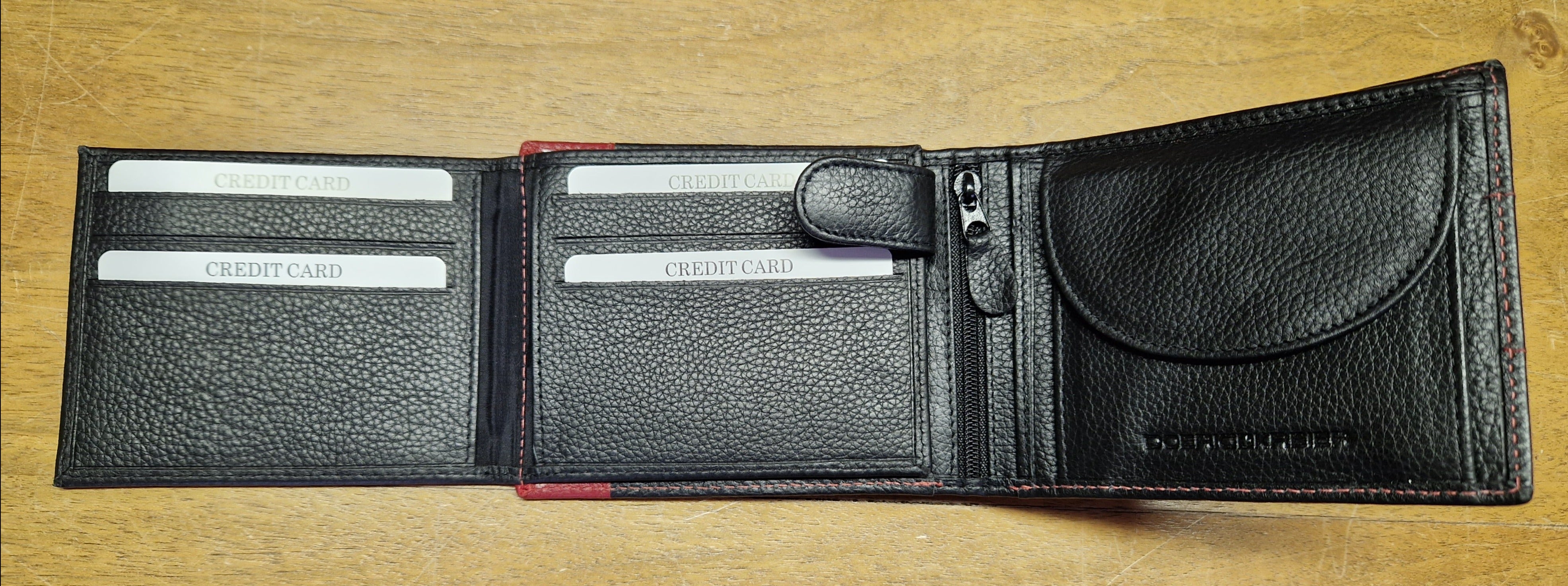 Premium Swiss Leather Wallet for Men - Black & Red Trifold Design with RFID Protection | Slim Bifold Wallet for Everyday Use, Travel & Business