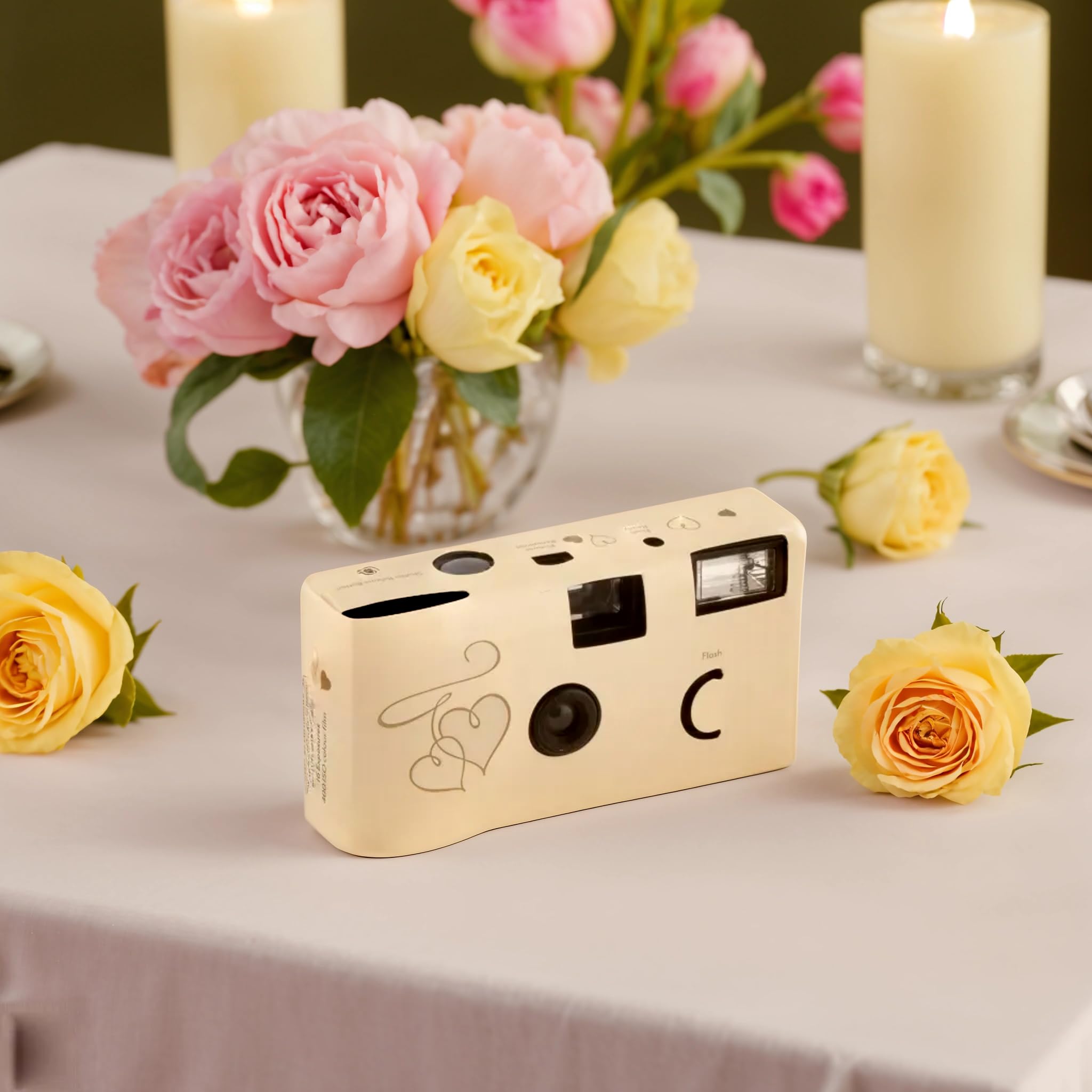 Weddingstar Disposable 35mm Film Camera with Flash - 10 Pack Single Use Wedding & Party Favors - Gold Enchanted Hearts Design - Perfect for Wedding Receptions, Bridal Showers & Birthday Parties