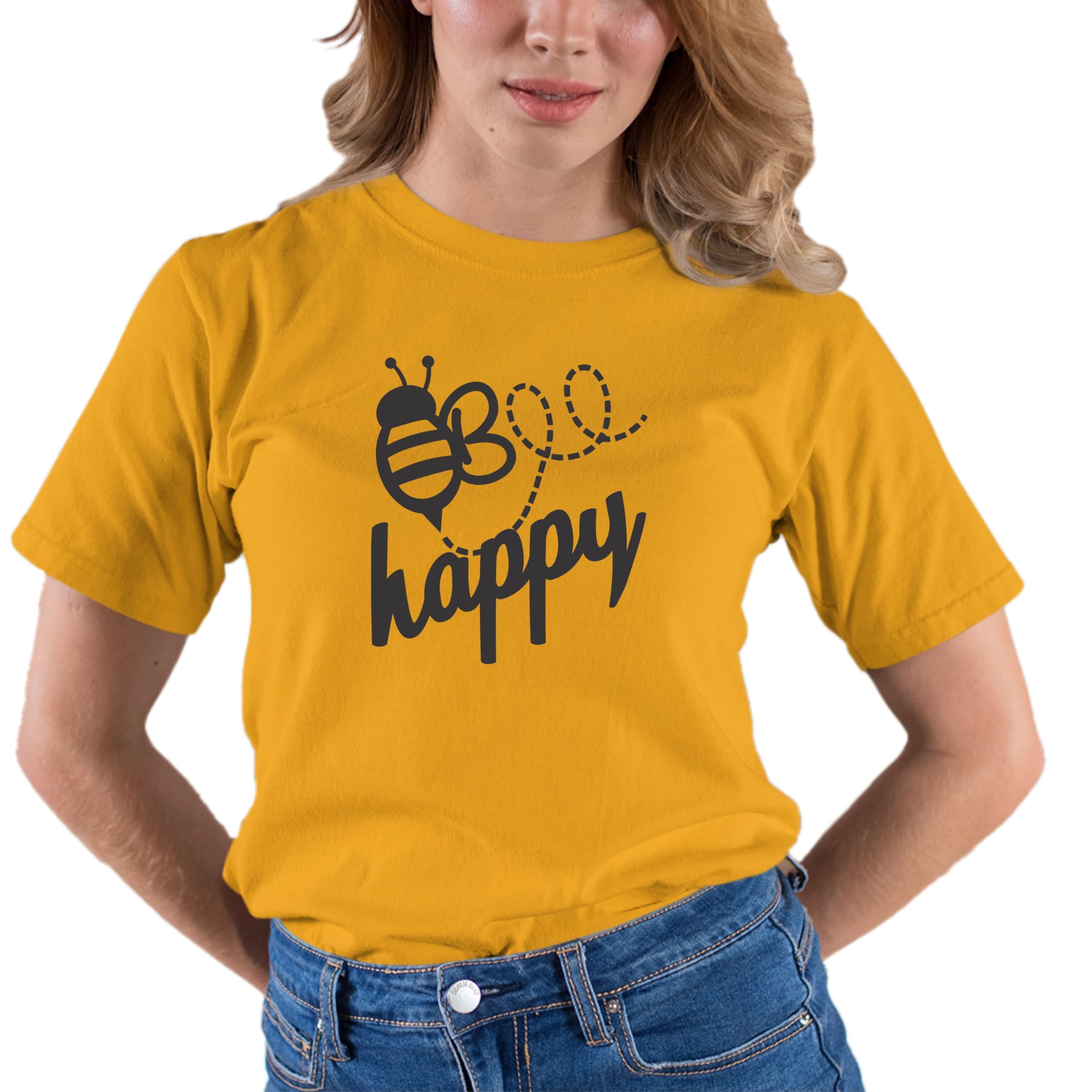 Go All Out Adult Bee Happy T-Shirt - Funny Cute Bee Graphic Tee for Men & Women - Perfect for Casual Wear, Beekeeping, Gardening & Outdoor Activities