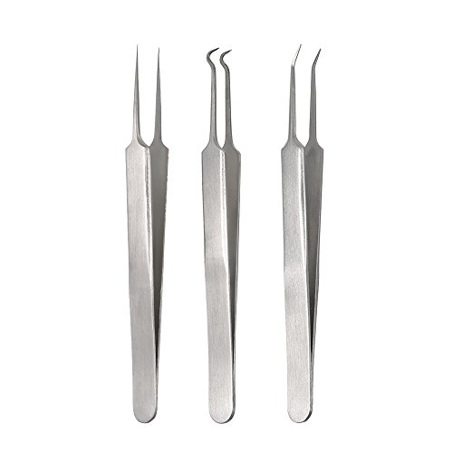 3-Piece Acne Clip Set - Stainless Steel Blackhead & Pimple Tweezers with Curved & Straight Tips for Blemish Removal - Perfect for Facial Care & DIY Skincare at Home