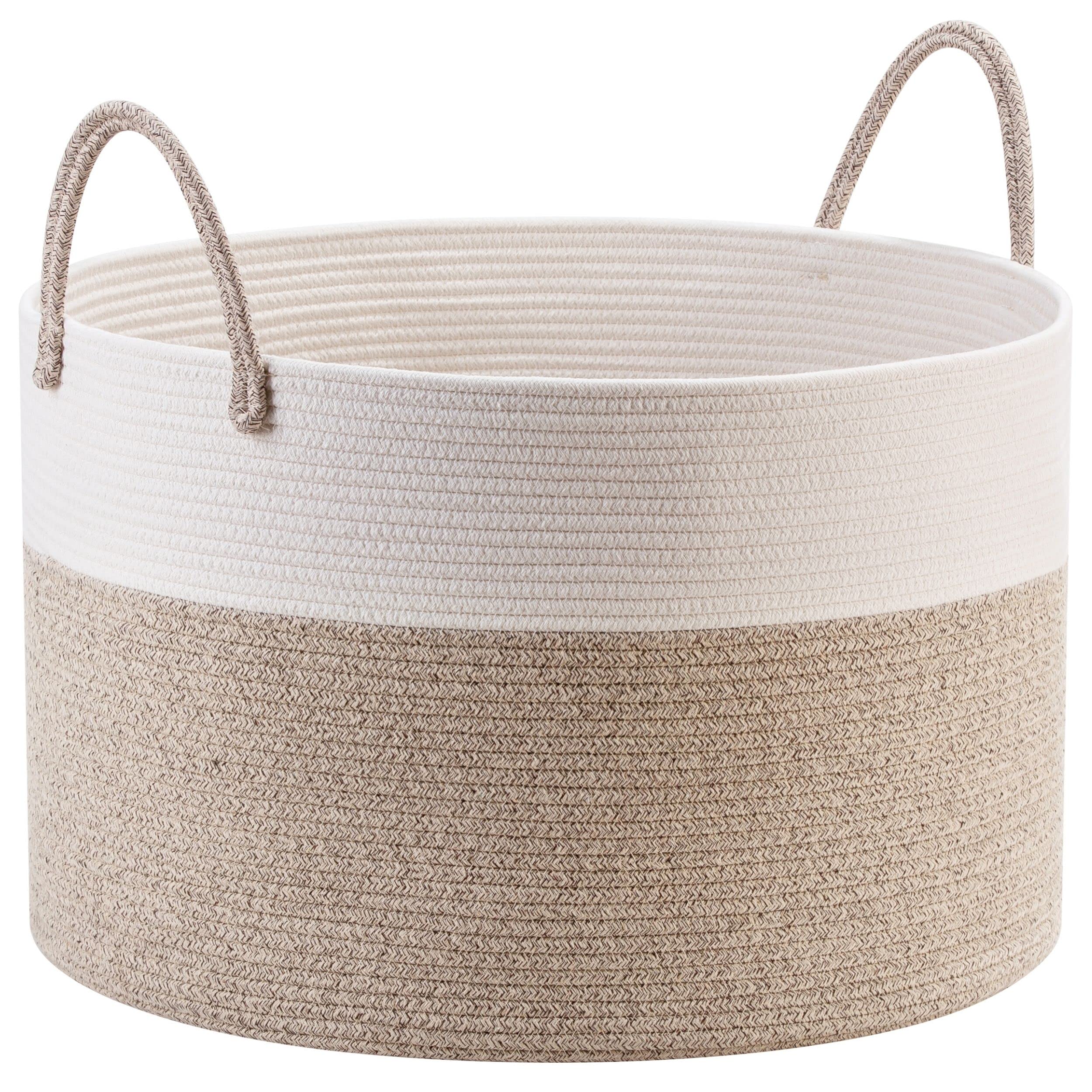MINTWOOD Extra Large 22x14 Inch Cotton Rope Storage Basket - Woven Laundry Hamper, Toy Organizer, Decorative Pillow & Blanket Holder for Living Room, Bedroom, Nursery | Handmade with Handles for Easy Carrying