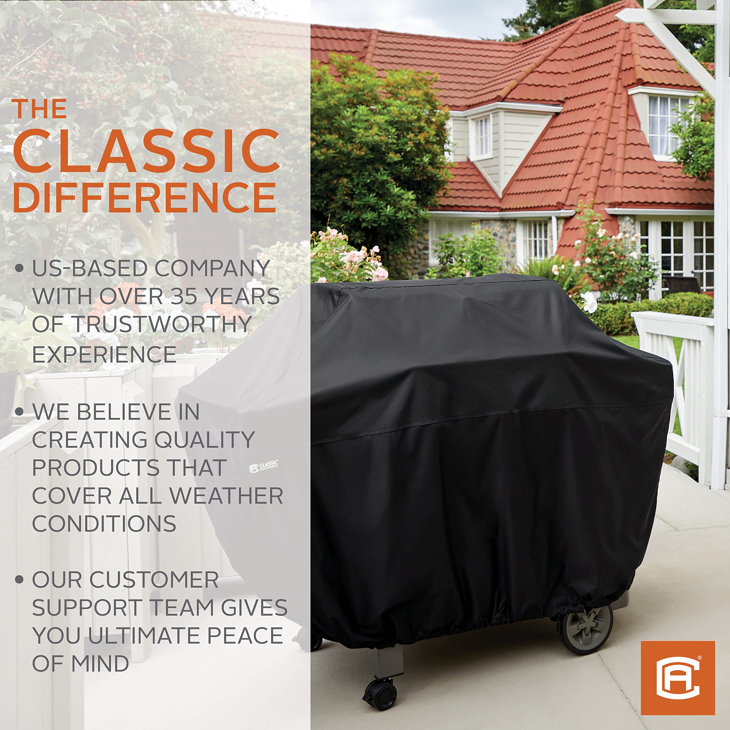 Classic Accessories 36 Inch Water-Resistant Square Fire Pit Cover - Full Coverage Patio Furniture Protector for Outdoor Use in All Weather Conditions